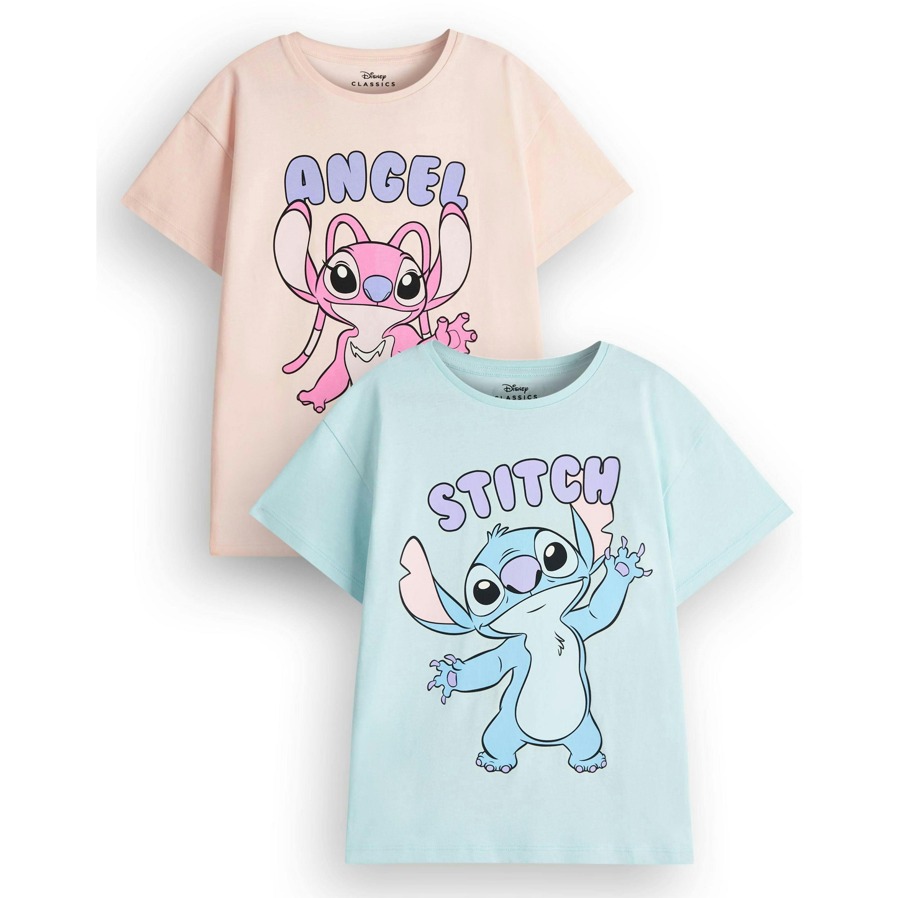 Disney Girls Multicoloured Stitch & Angel 2 Pack Multi-Pack of 2 Short-Sleeved T-Shirts by Vanilla Underground , view 1 of 6