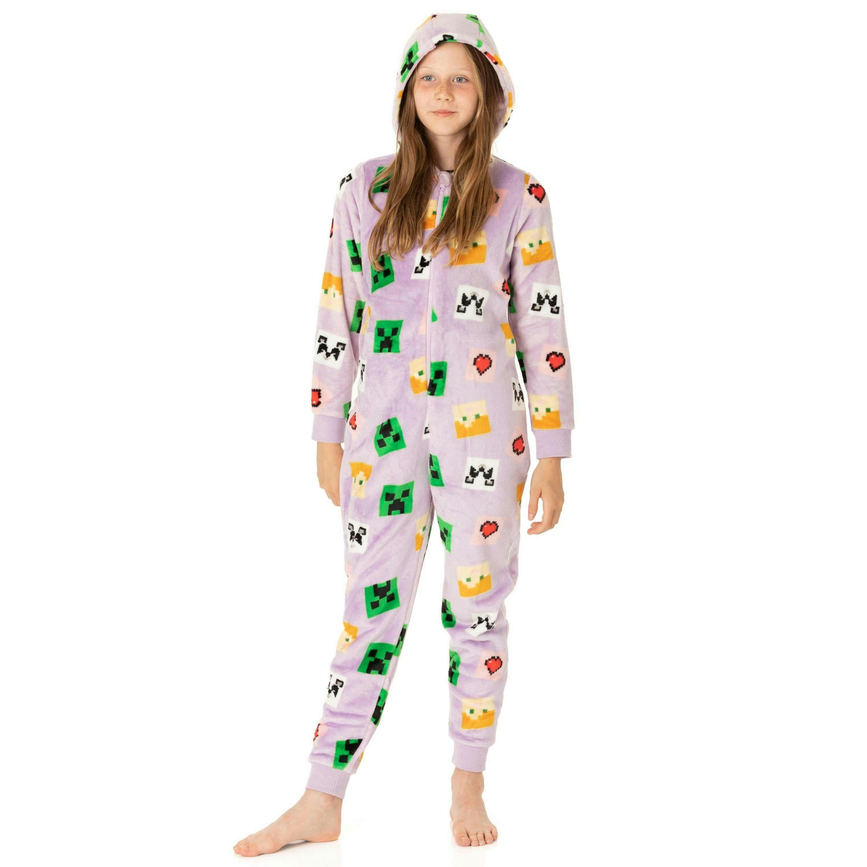 Minecraft Girls Purple Multi-Character All-Over Print Onesie by Vanilla Underground , view 1 of 6