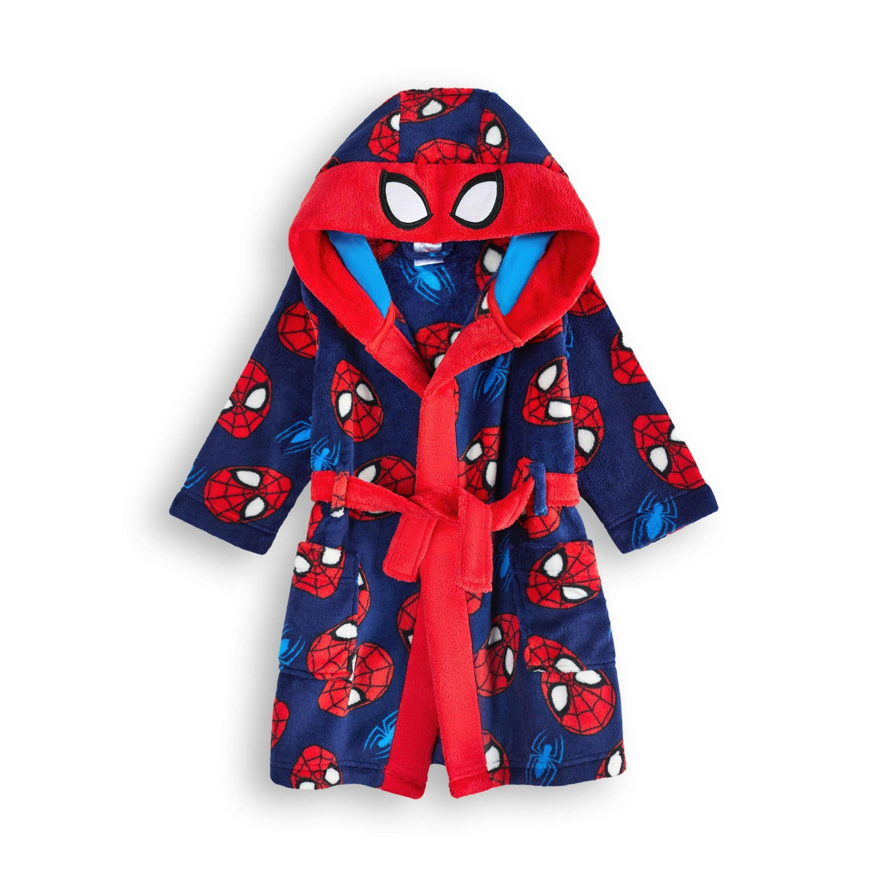 Spiderman Boys Red Character AOP Hooded Bathrobe by Vanilla Underground , view 1 of 6