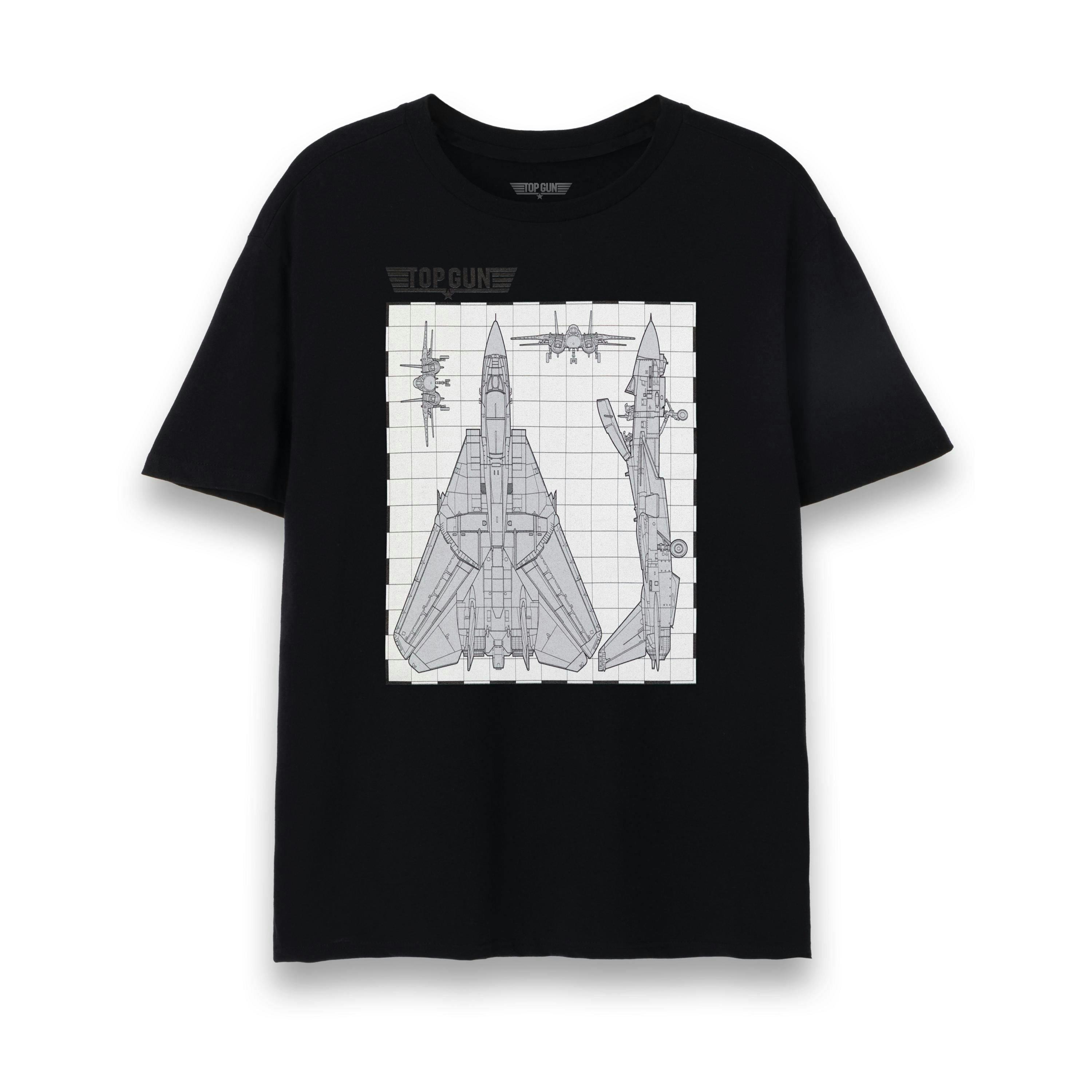 Top Gun Mens Black Fighter Jet Blue Print Short Sleeved T-Shirt by Vanilla Underground , view 1 of 4