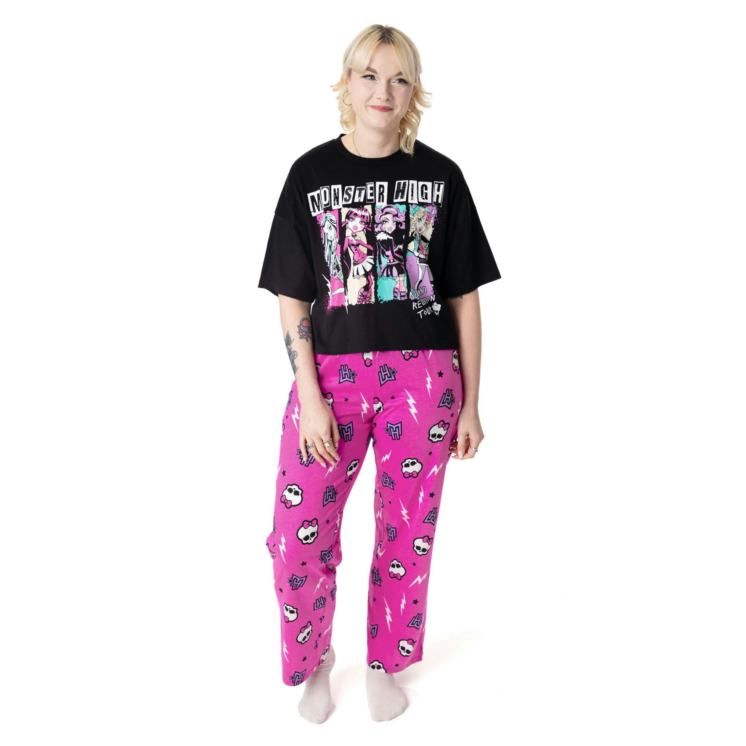 Monster High Womens Black Group Pose Short Sleeve Long Leg Pyjama Set by Vanilla Underground , view 1 of 6