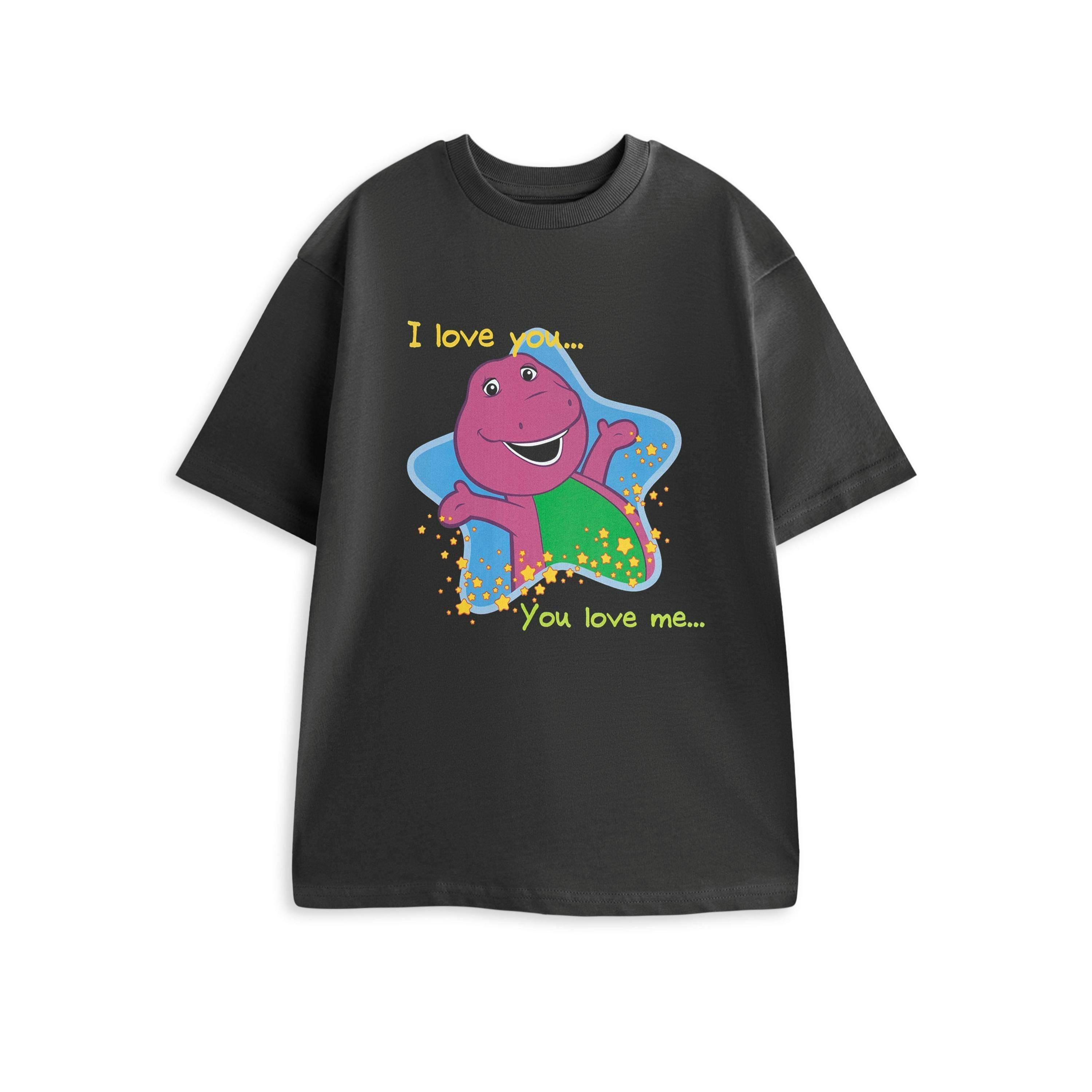 Barney Womens Grey I love you you love me Short Sleeved T-Shirt by Vanilla Underground , view 1 of 4