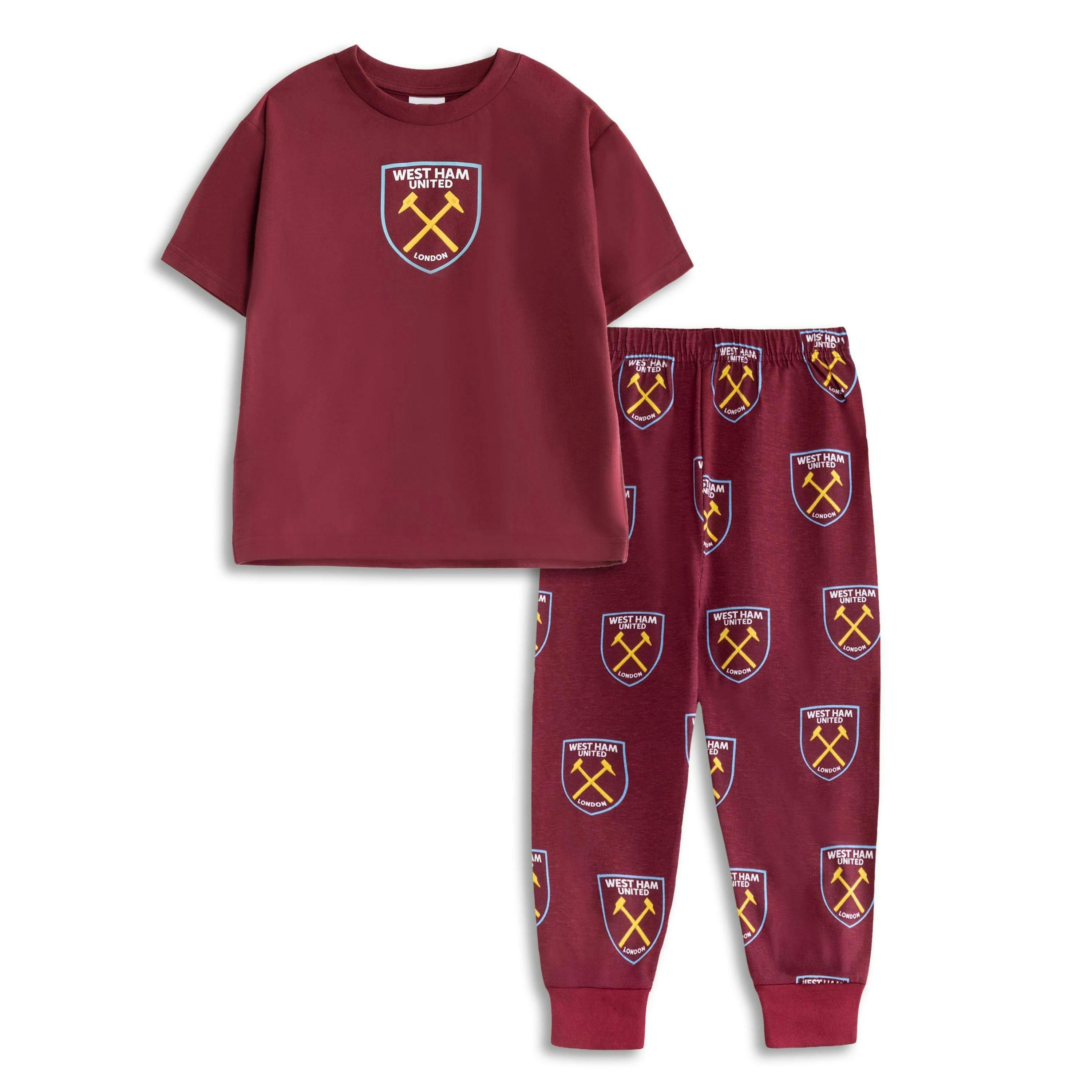 West Ham United Boys Red Logo Short Sleeve Long Leg Pyjama Set by Vanilla Underground , view 1 of 6