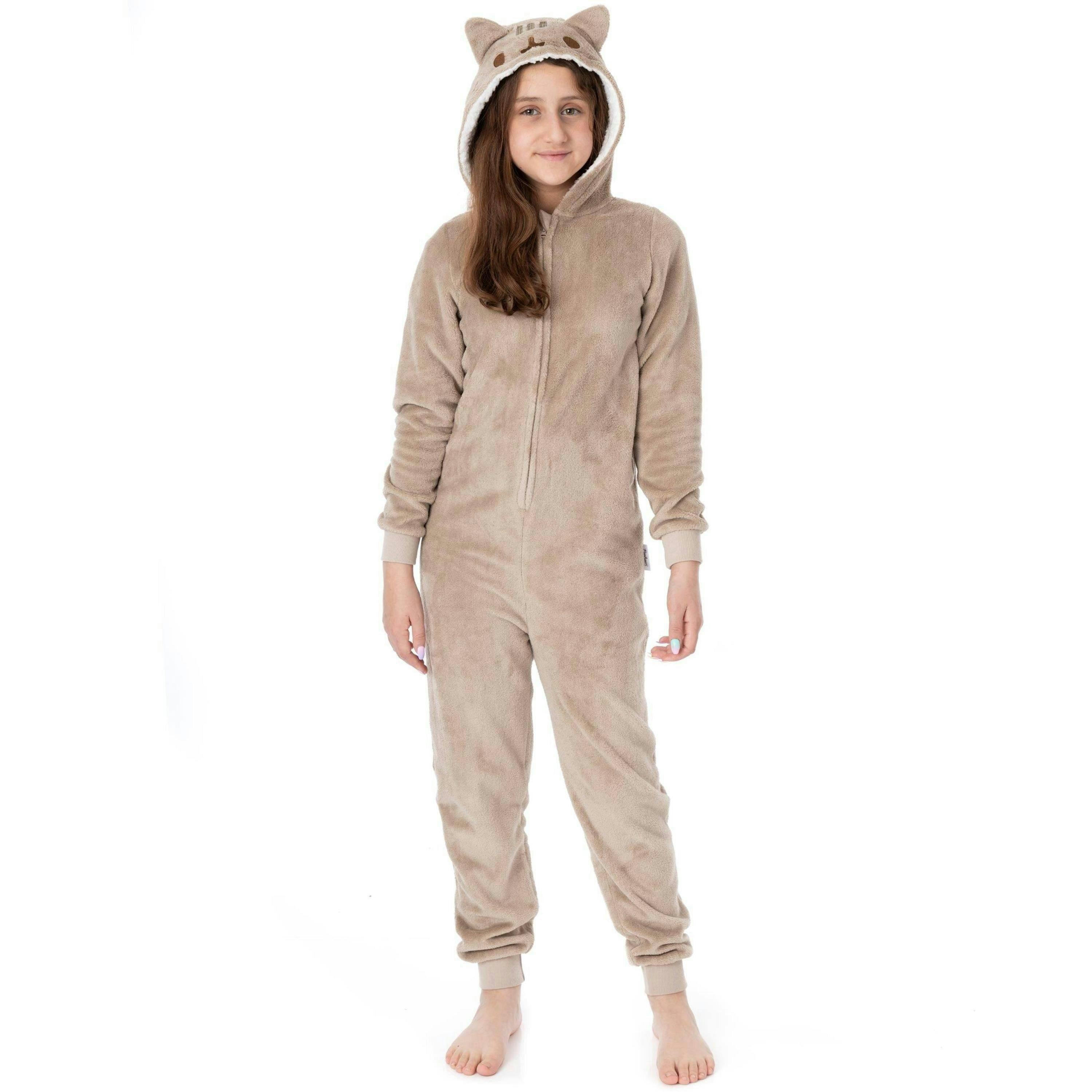 Pusheen Girls Brown All-Over Print With Novelty Ears Onesie by Vanilla Underground , view 1 of 6