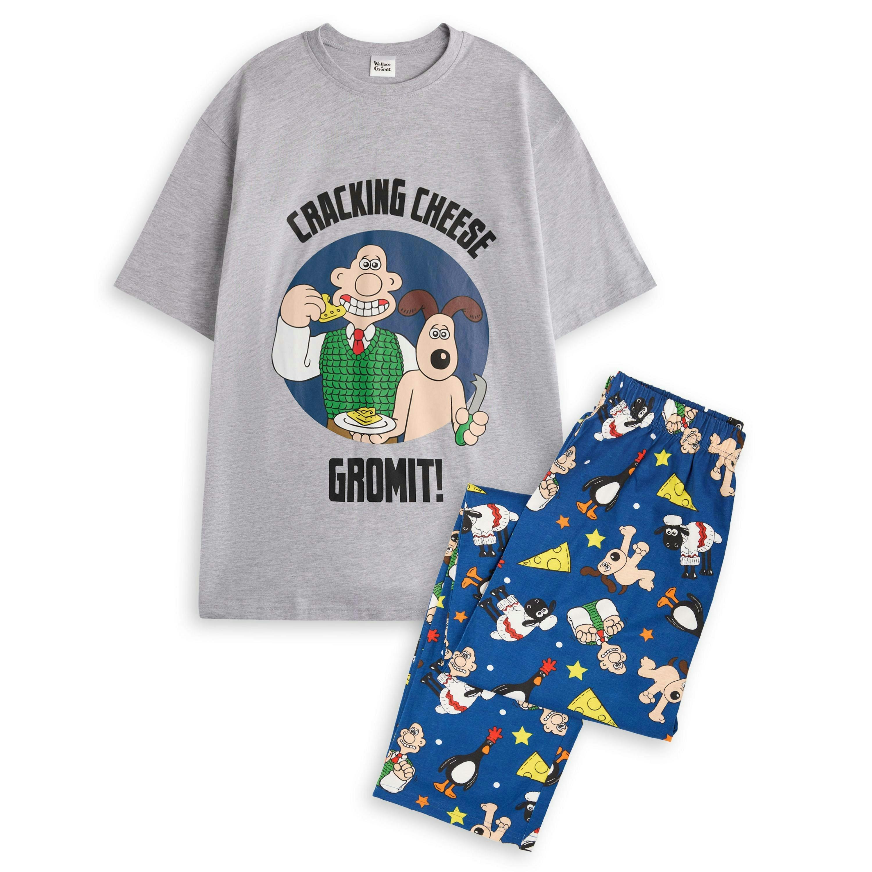 Wallace And Gromit Mens Grey Character Short Sleeve Long Leg Pyjama Set by Vanilla Underground , view 1 of 6