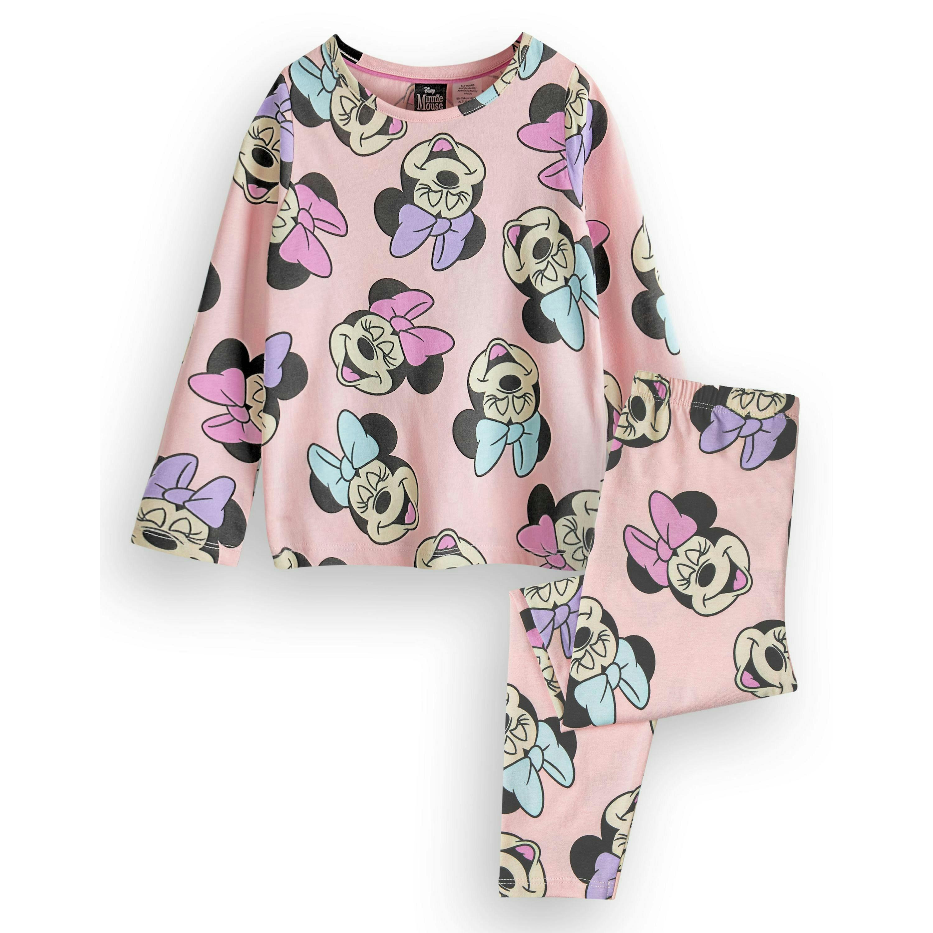Disney Girls Pink Minnie All Over Print Long Sleeve Long Leg Pyjama Set by Vanilla Underground , view 1 of 6