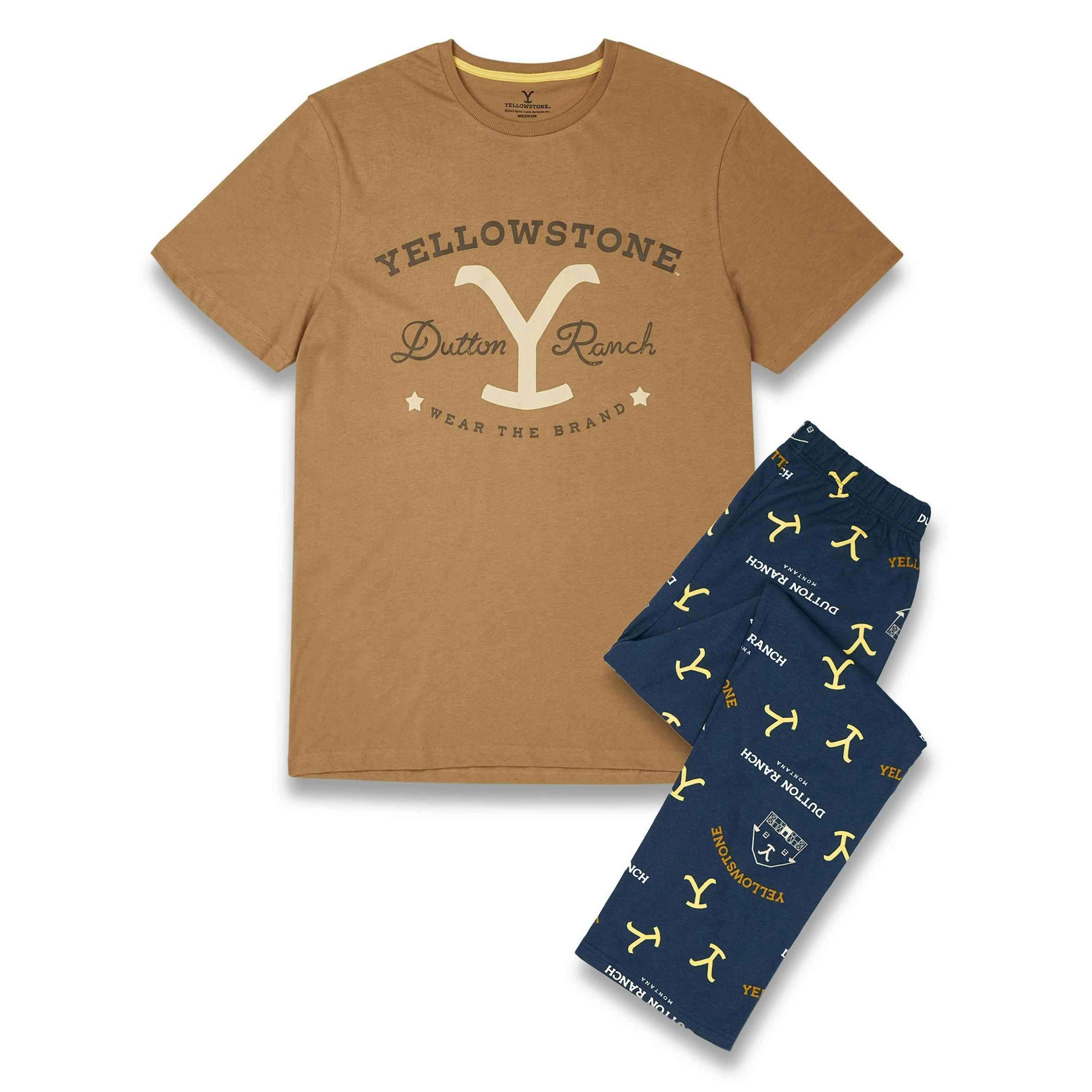 Yellowstone Mens Multicoloured Dutton Ranch Top and All Over Print Bottoms Short Sleeve Long Leg Pyjama Set by Vanilla Underground , view 1 of 6