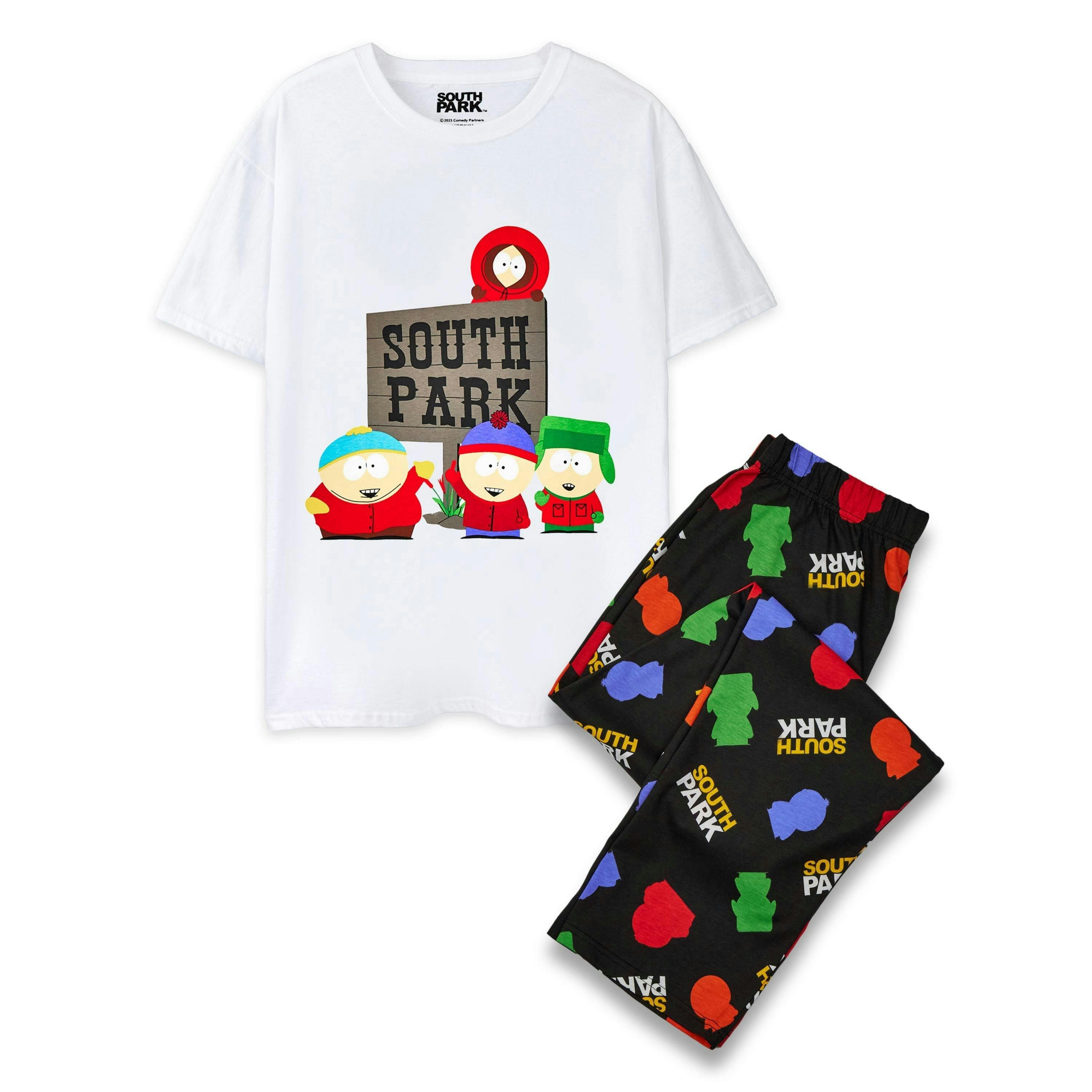 South Park Mens Black Front Character Top and All Over Print Bottoms Short Sleeve Long Leg Pyjama Set by Vanilla Underground , view 1 of 6
