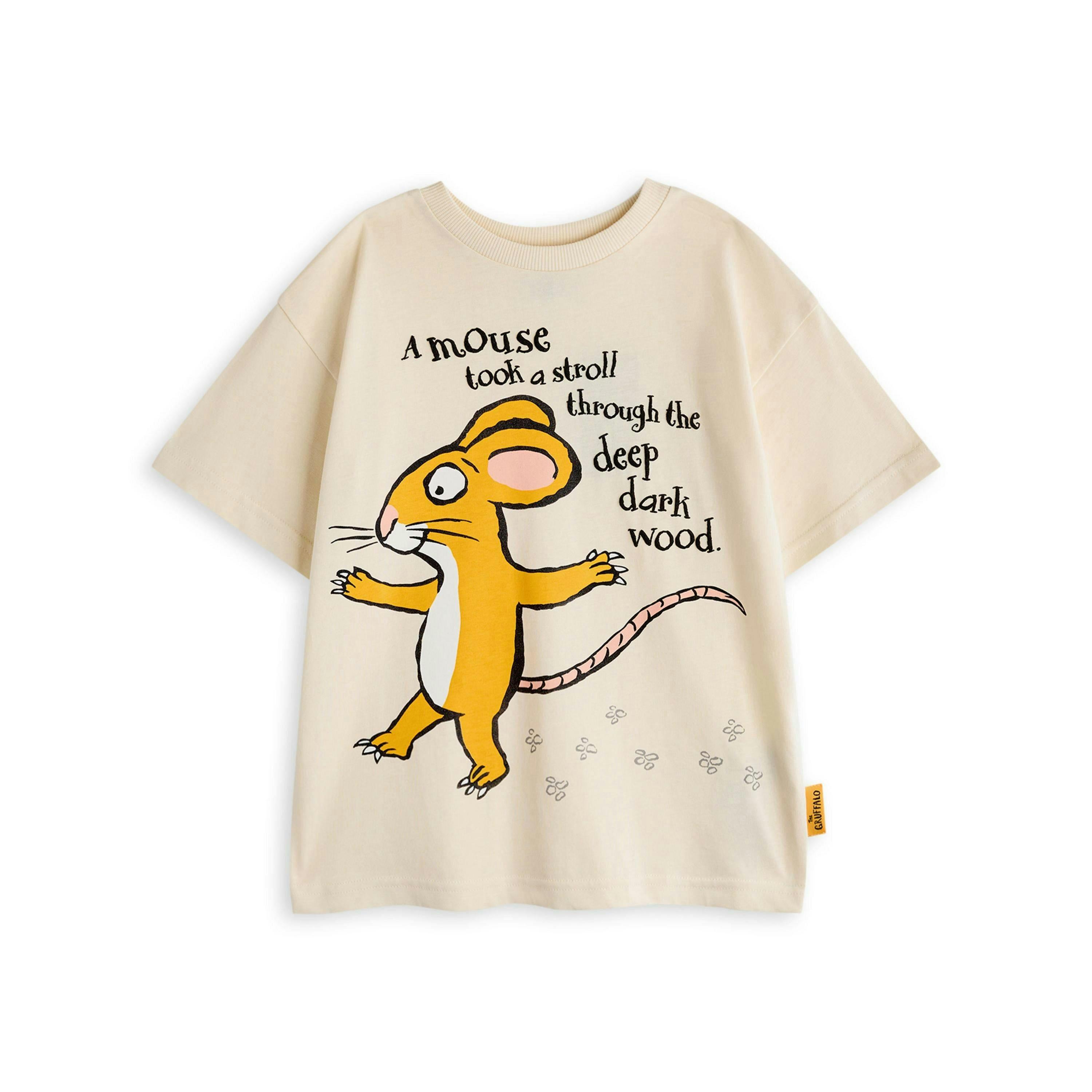 Gruffalo & Friends Unisex Kids Beige Mouse Short Sleeved T-Shirt by Vanilla Underground , view 1 of 6