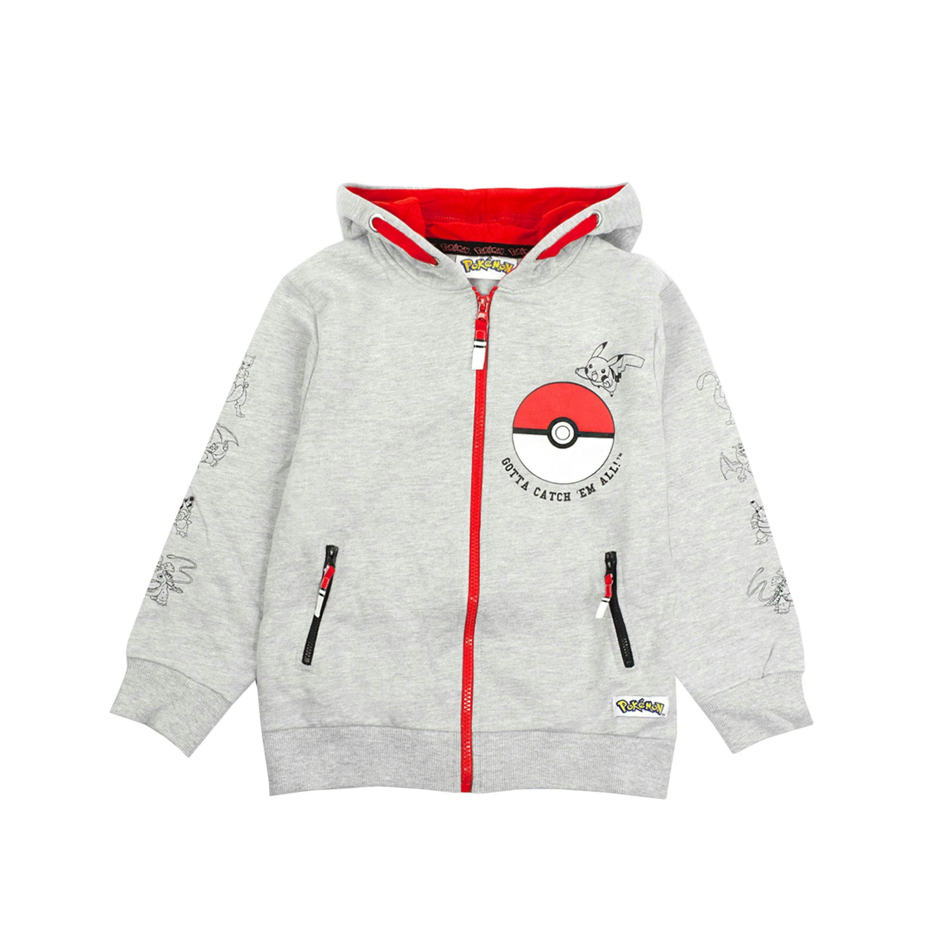 Pokemon Boys Grey Pokeball Pikachu Characters Print Hoodie by Vanilla Underground , view 1 of 6
