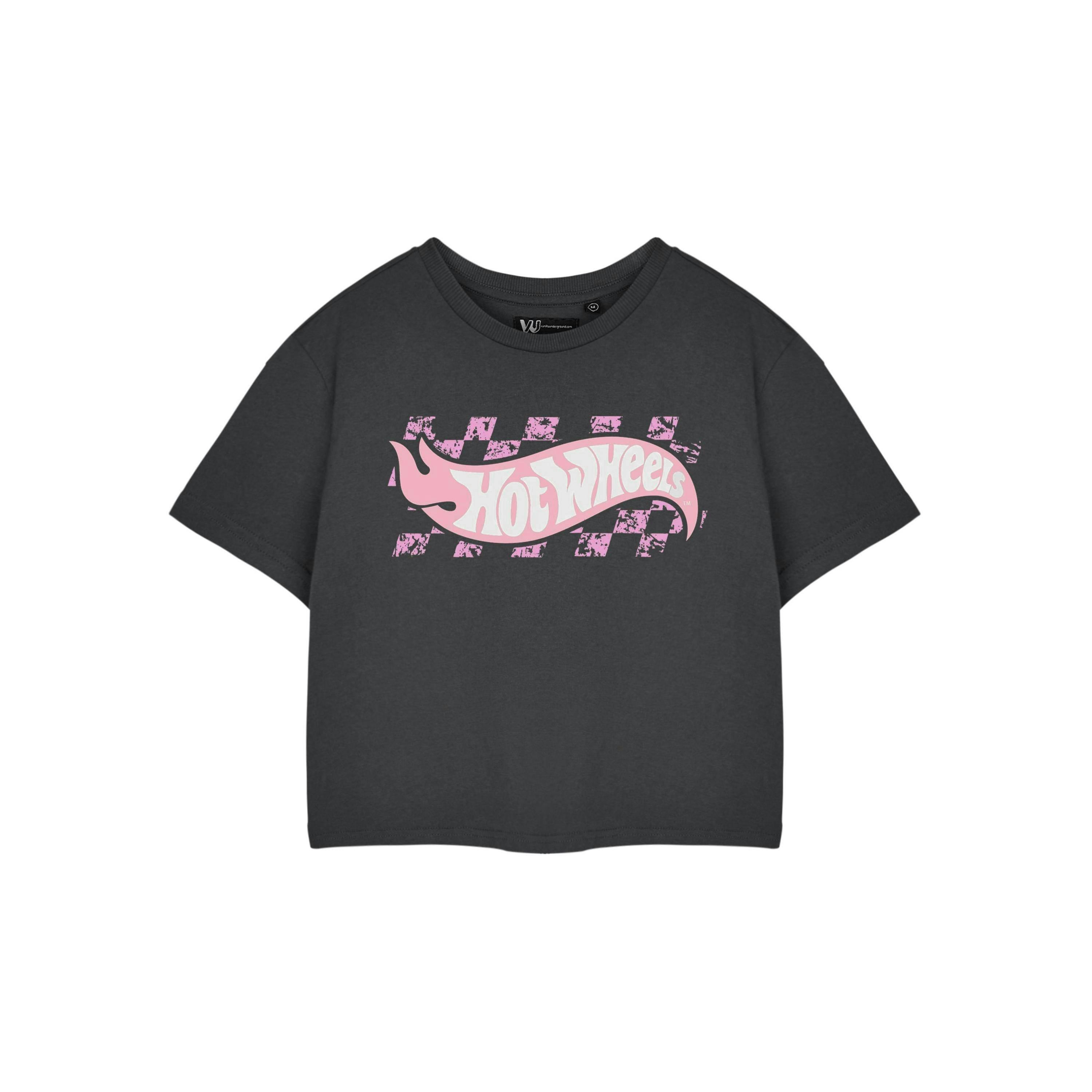 Hot Wheels Womens Grey Pastel Logo Cropped Short Sleeved T-Shirt by Vanilla Underground , view 1 of 3
