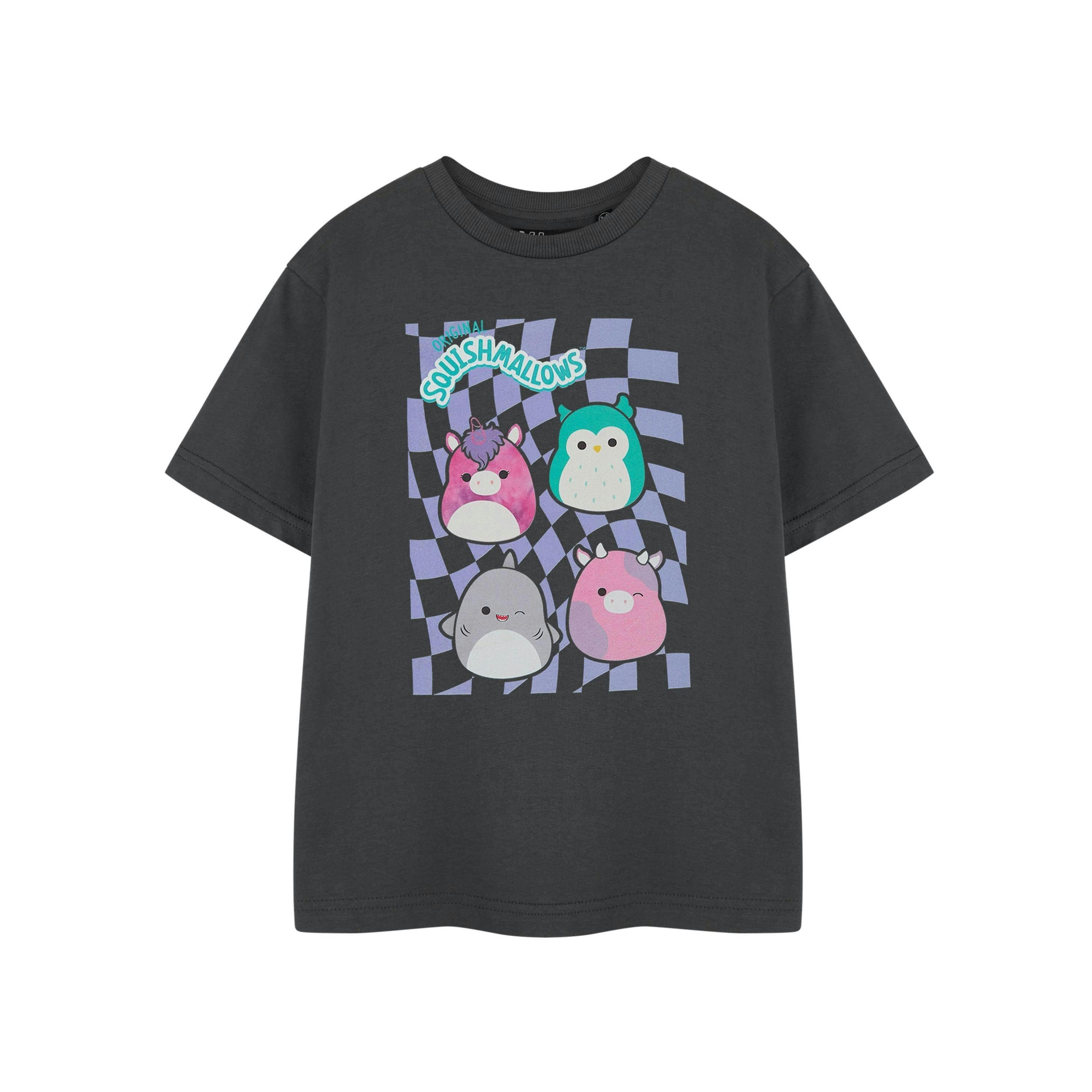 Squishmallows Girls Grey Checkerboard Short Sleeved T-Shirt by Vanilla Underground , view 1 of 3