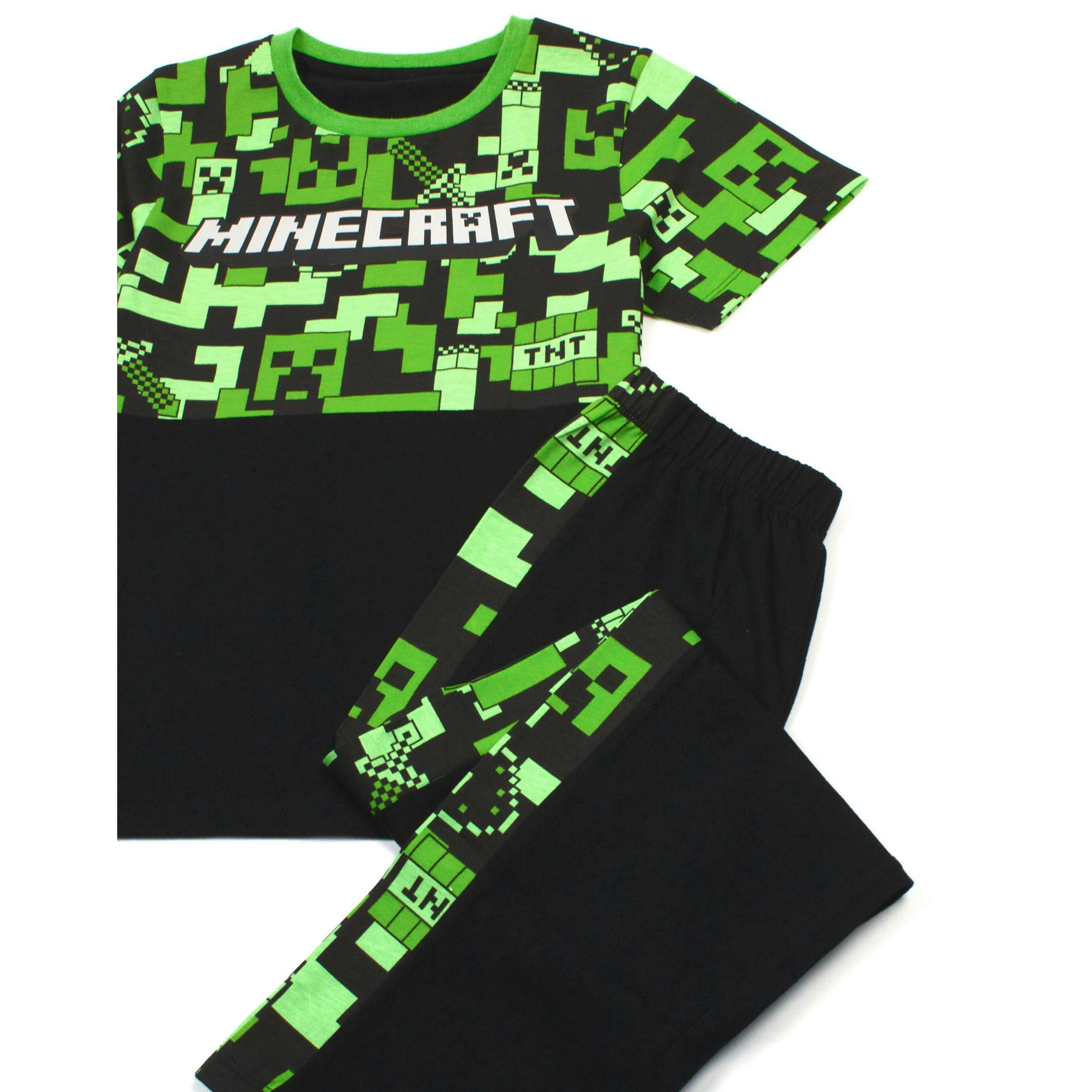Minecraft Boys Green Creeper All-Over Print & Logo Short Sleeve Long ...