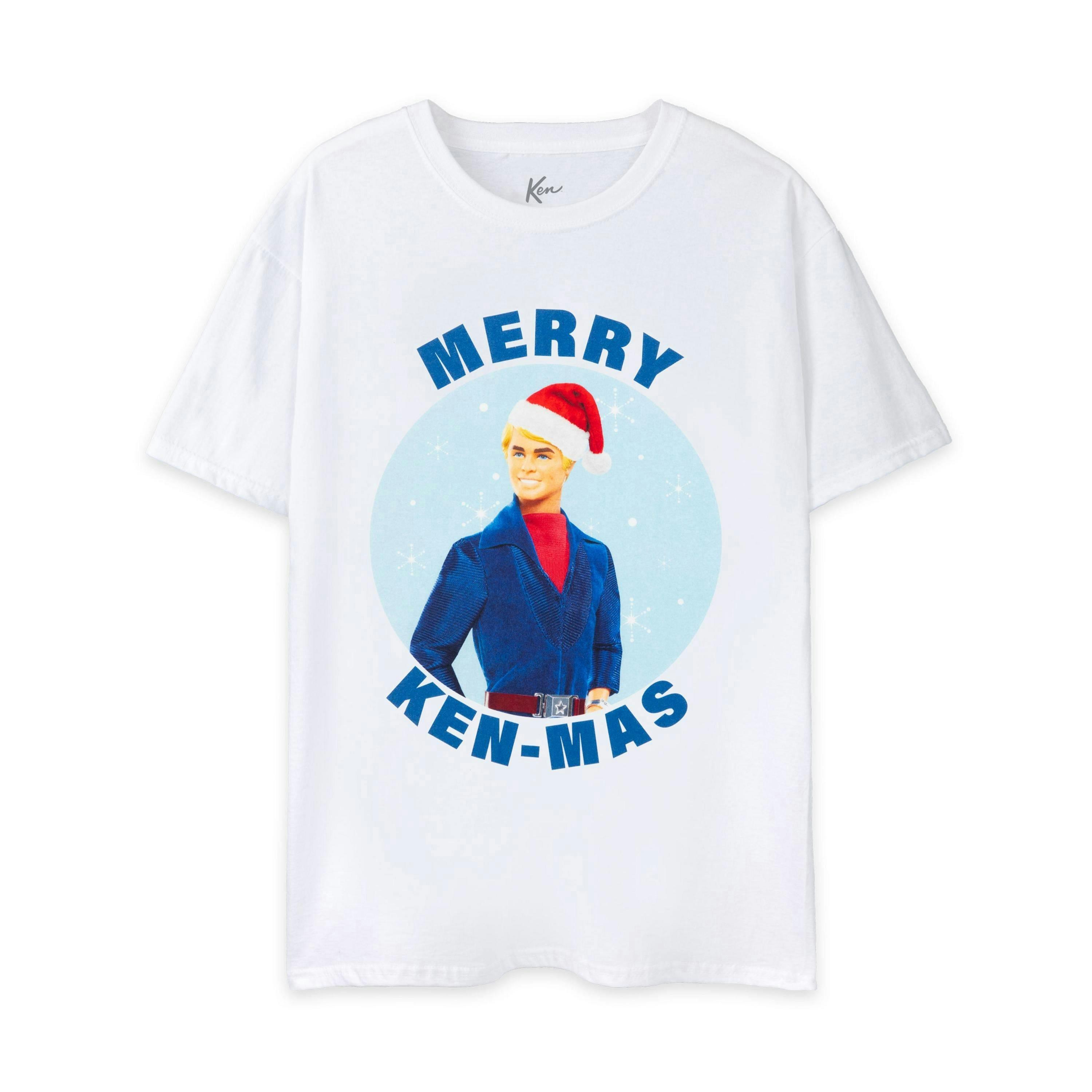 Barbie Mens White Ken Merry Kenmas Short Sleeved T-Shirt by Vanilla Underground , view 1 of 6