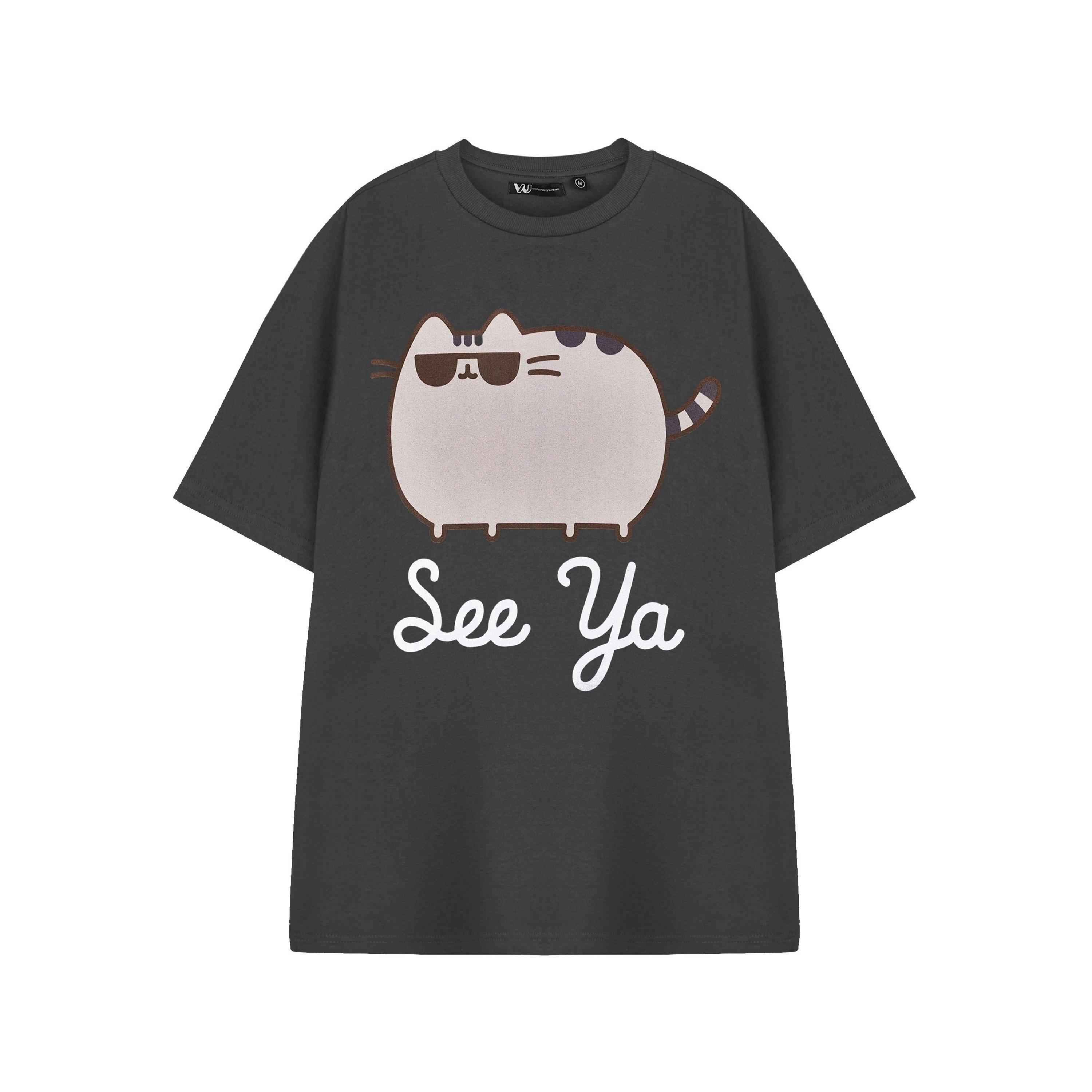 Pusheen Unisex Grey See Ya Short Sleeved T-Shirt by Vanilla Underground , view 1 of 4
