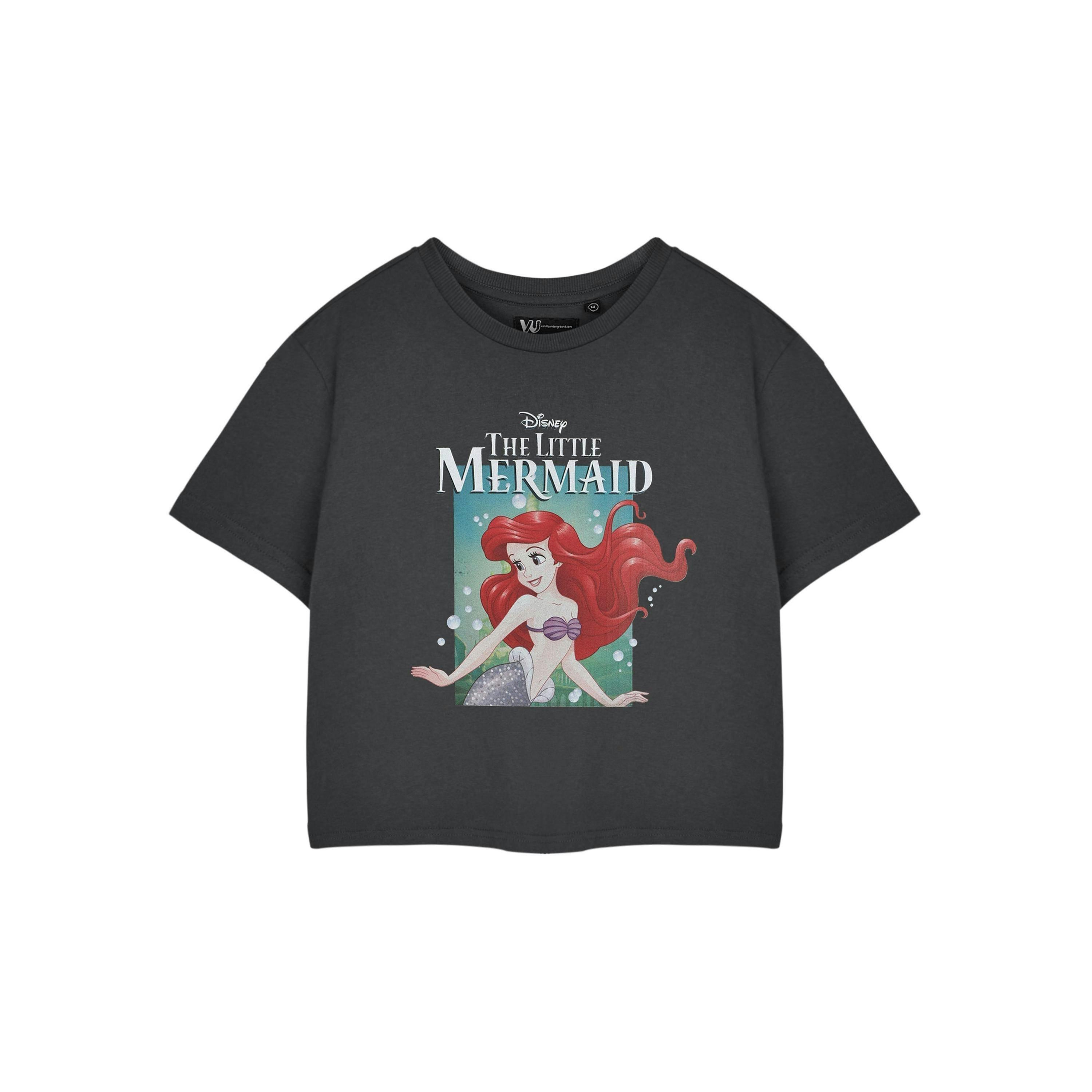 Disney The Little Mermaid Womens Grey Ariel Bubbles Cropped Short Sleeved T-Shirt by Vanilla Underground , view 1 of 3