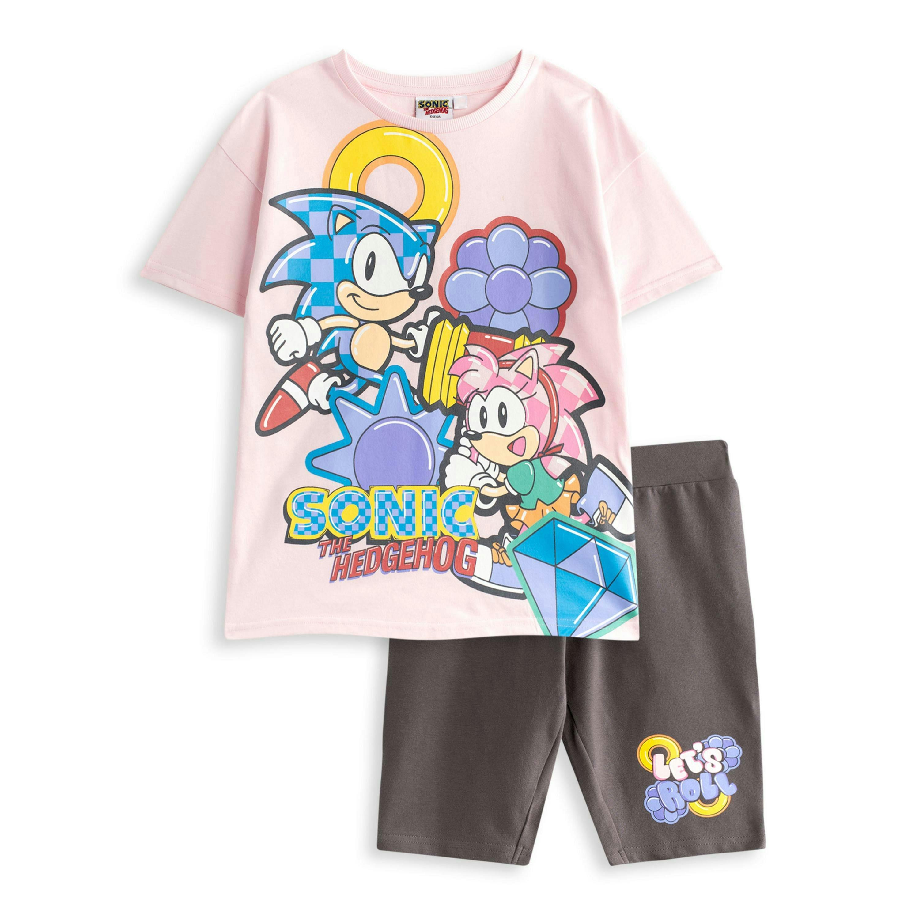 Sonic the Hedgehog Girls Pink Pastel Diamond T-Shirt and Shorts Set by Vanilla Underground , view 1 of 6