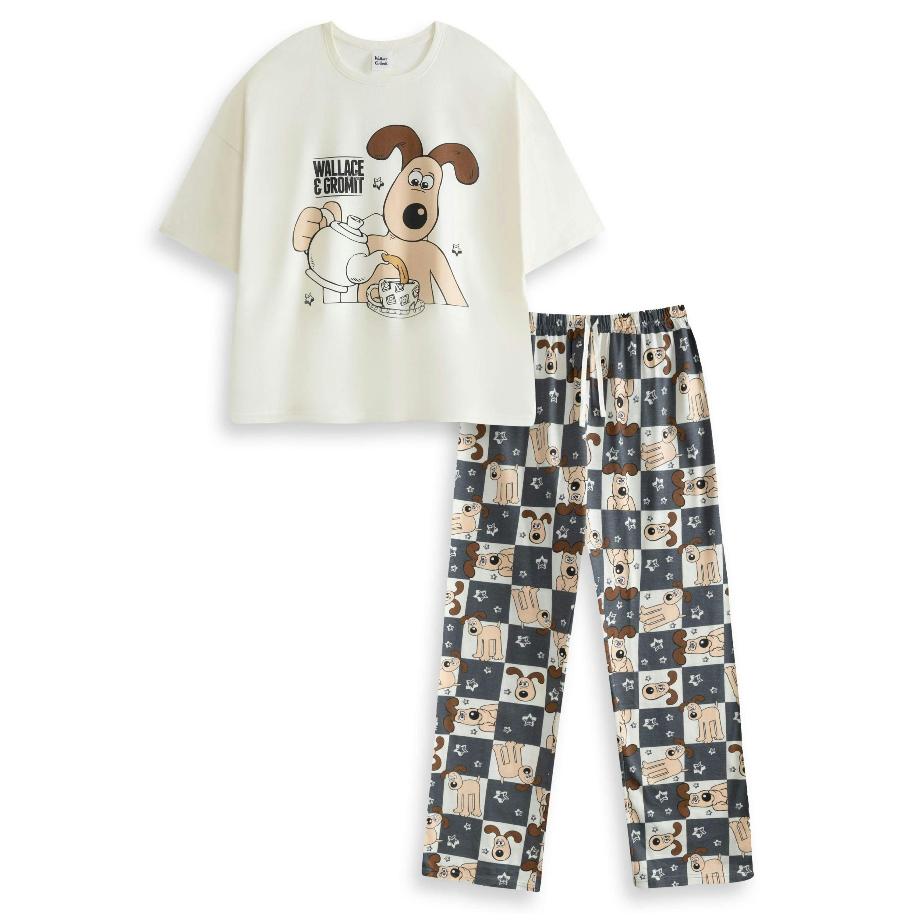 Wallace And Gromit Womens Off-White Tea Time Short Sleeve Long Leg Pyjama Set by Vanilla Underground , view 1 of 6