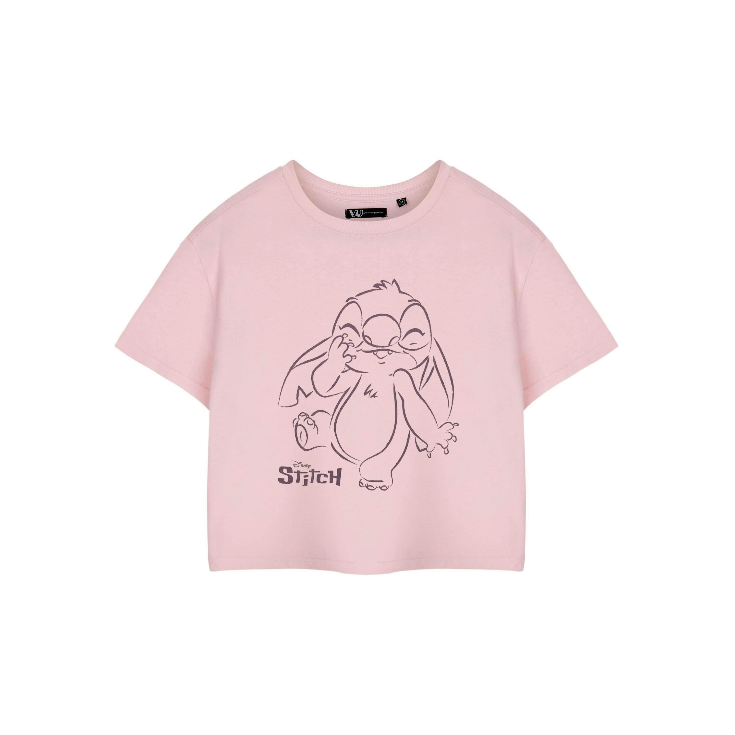 Disney Womens Pink Linear Cropped Short Sleeved T-Shirt by Vanilla Underground , view 1 of 6