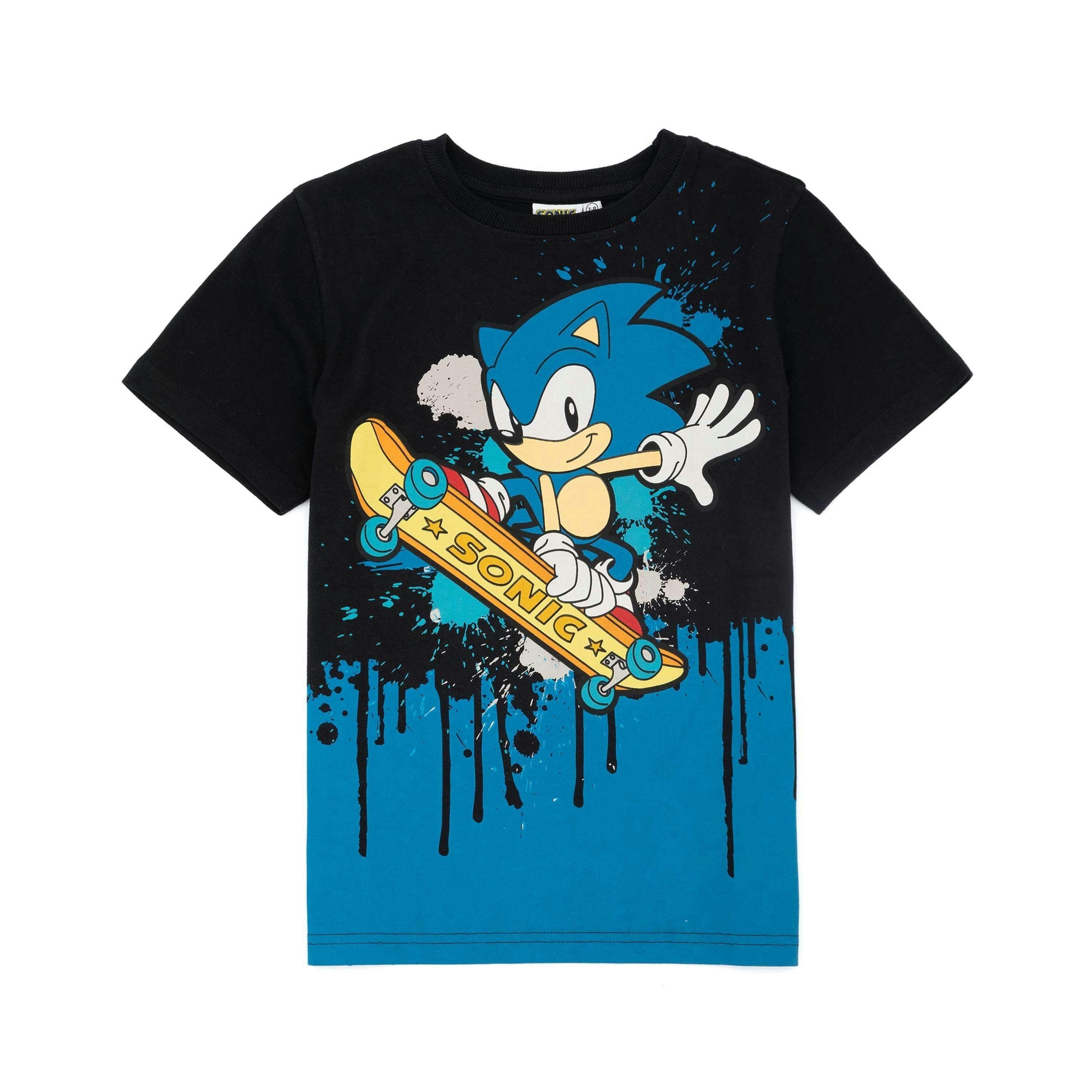 Sonic the Hedgehog Boys Black Skater Sonic Placement Print Short Sleeved T-Shirt by Vanilla Underground , view 1 of 6