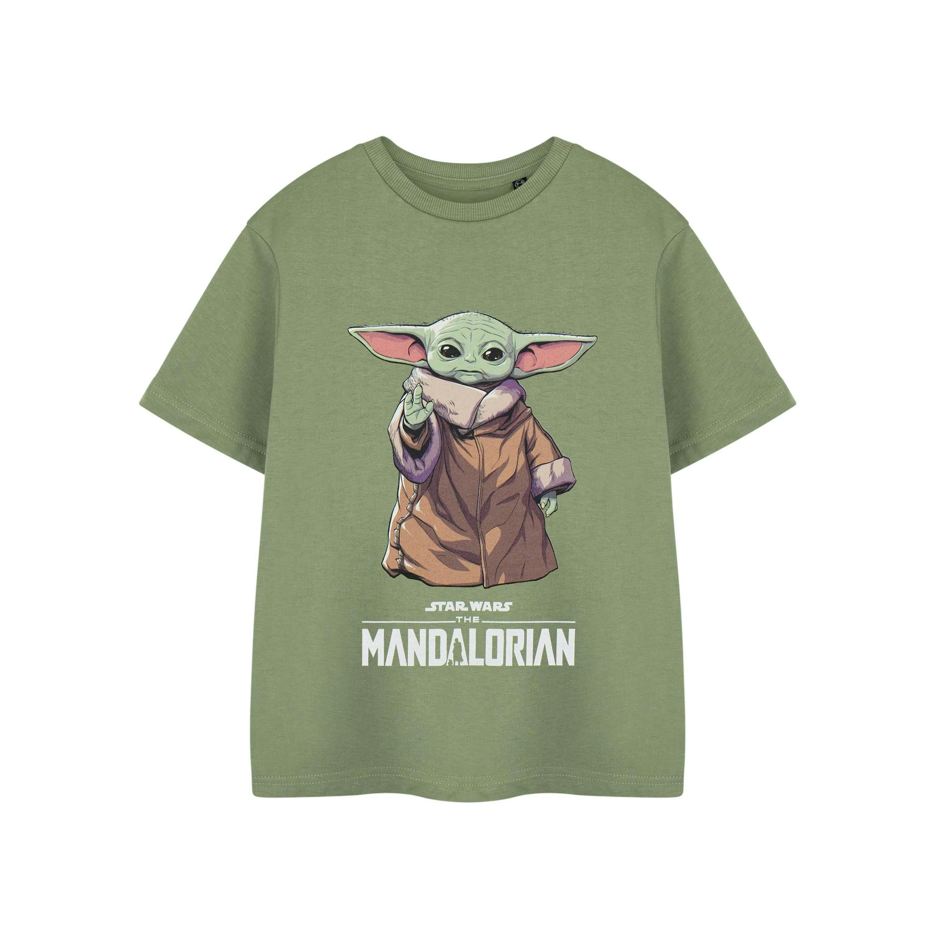 Star Wars The Mandalorian Boys Beige Mandalorian Grogu Short Sleeved T-Shirt by Vanilla Underground , view 1 of 3