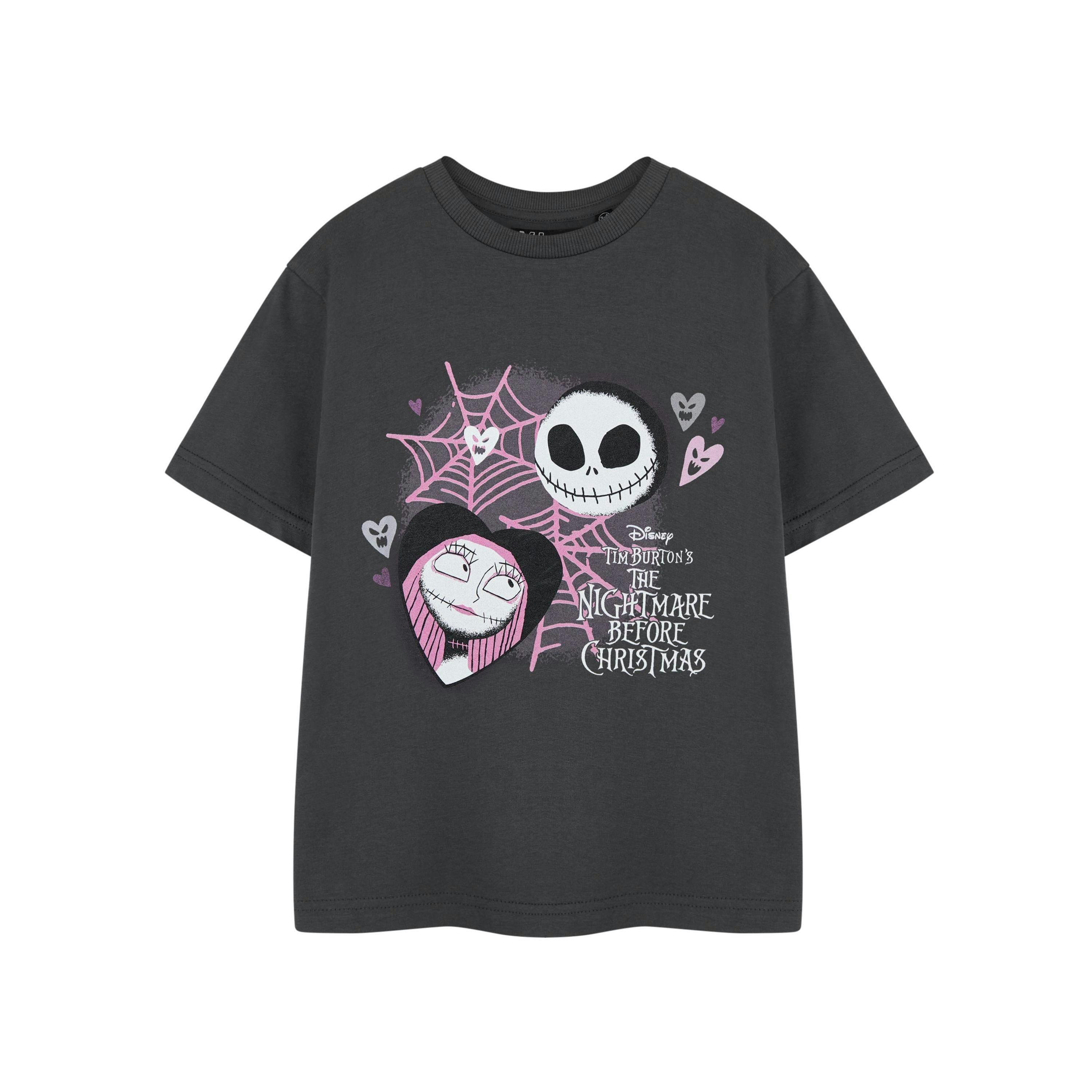 Disney The Nightmare Before Christmas Girls Grey Lovers Short Sleeved T-Shirt by Vanilla Underground , view 1 of 3