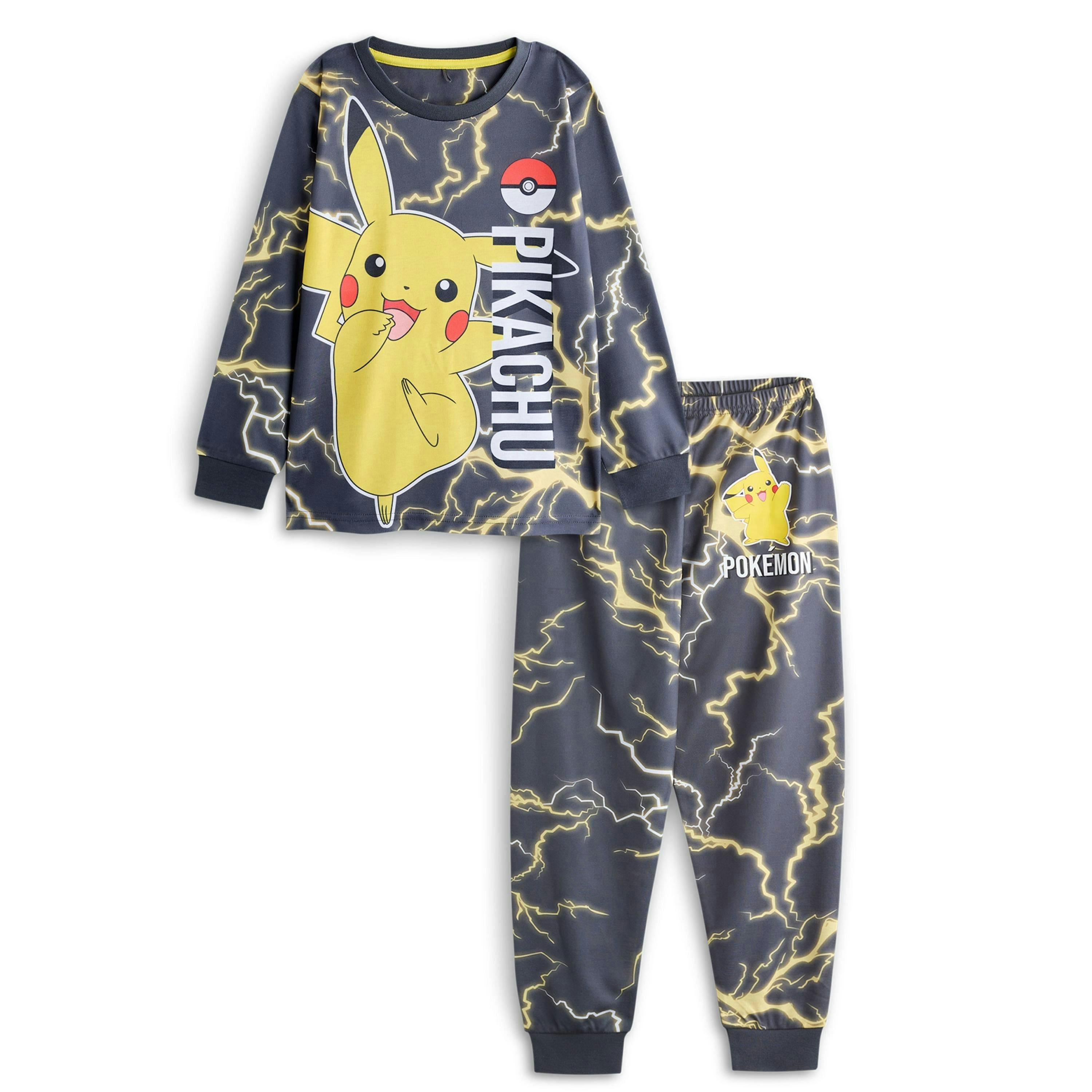 Pokemon Boys Black Pikachu Long Sleeve Long Leg Pyjama Set by Vanilla Underground , view 1 of 6