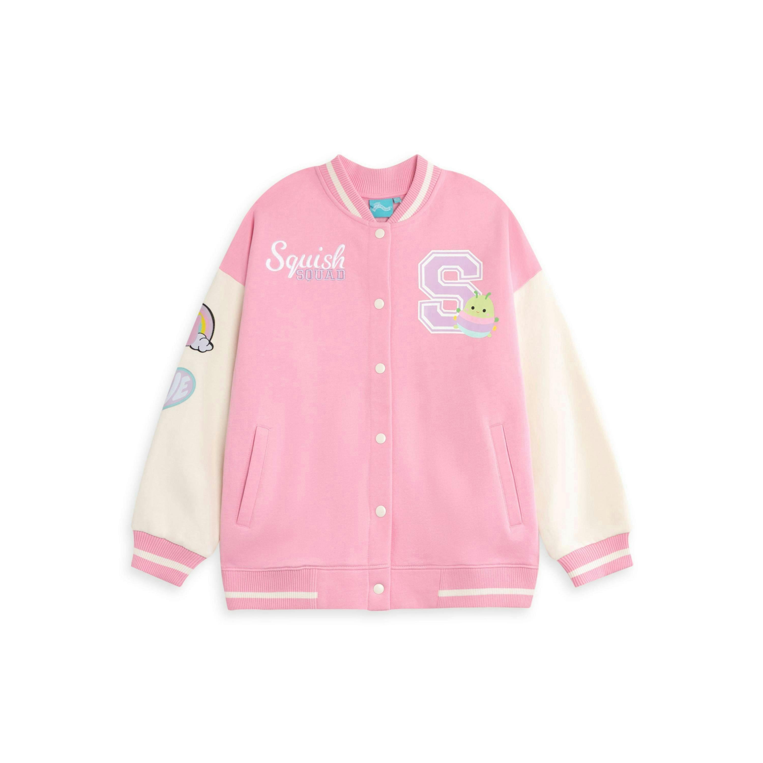 Squishmallows Girls Pink Squish Squad Varsity Jacket by Vanilla Underground , view 1 of 6