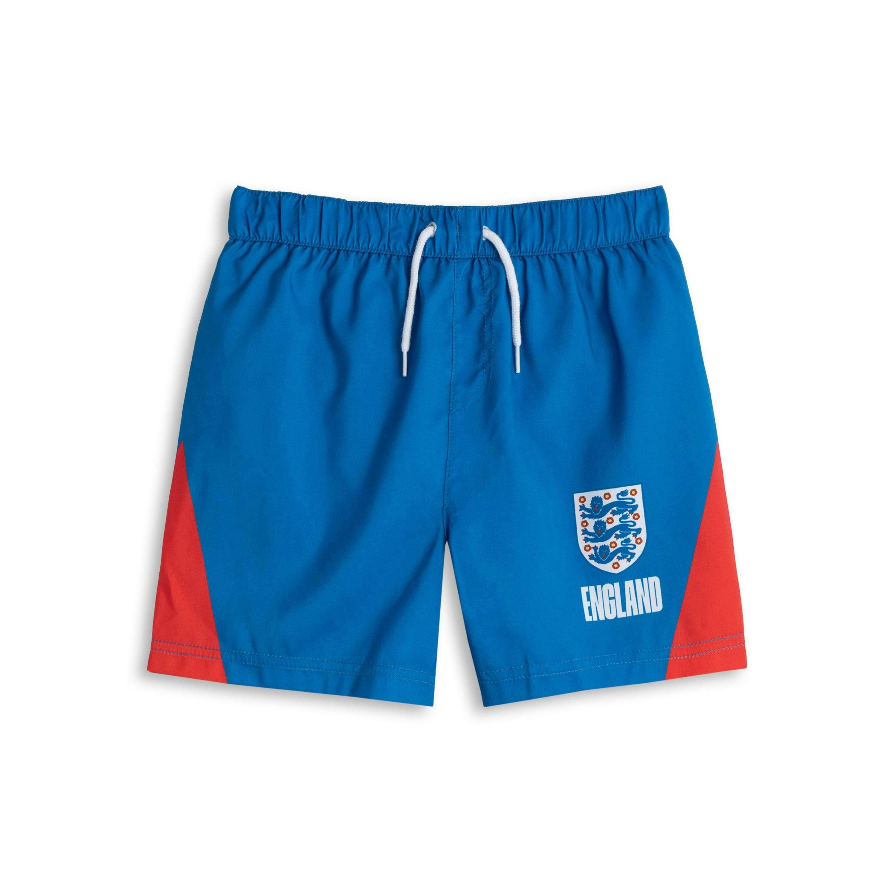 England Boys Blue Logo Mock Drawstring Swim Shorts by Vanilla Underground , view 1 of 6