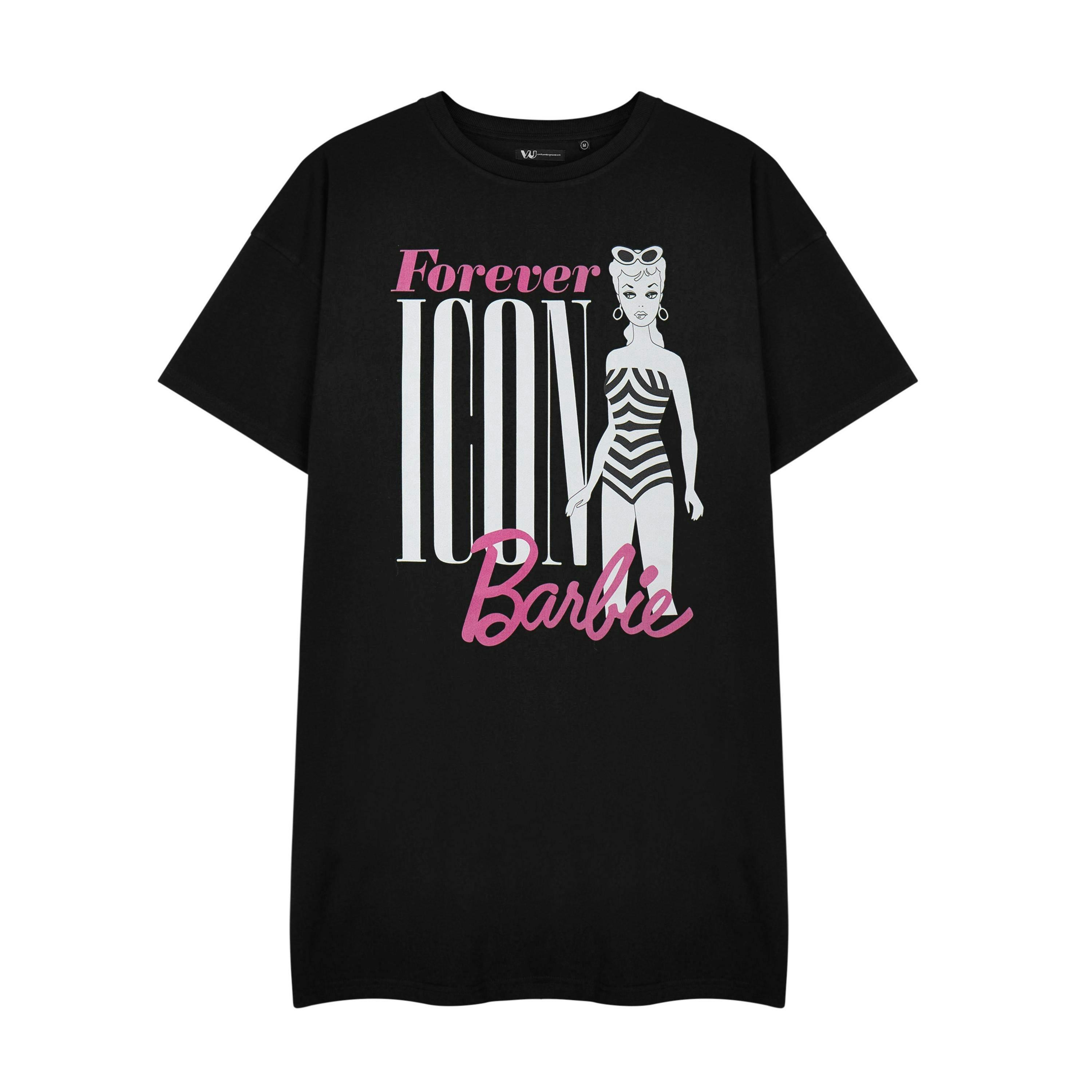 Barbie Womens Black Forever Icon Short Sleeved T-Shirt Dress by Vanilla Underground , view 1 of 6