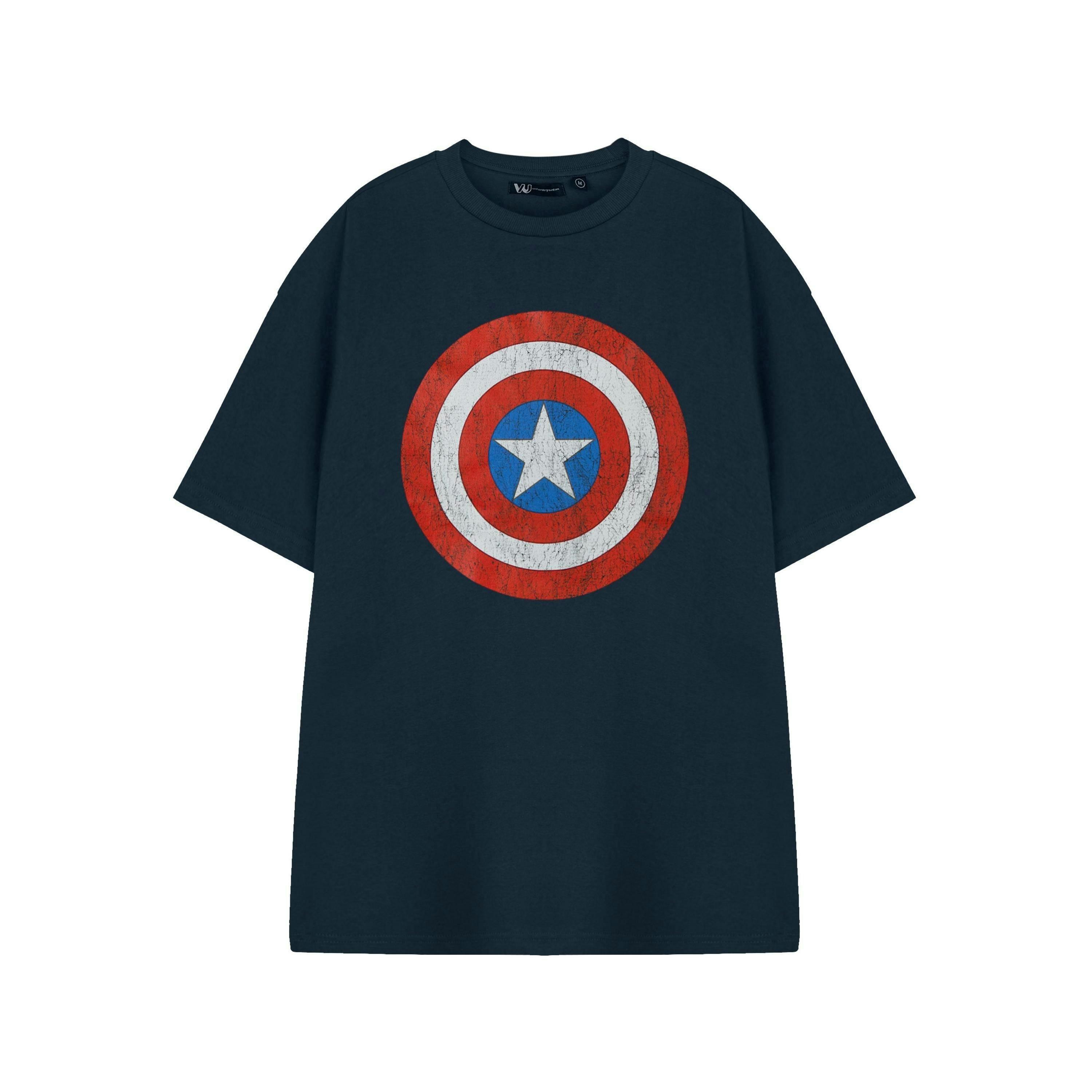 Marvel Captain America Mens Blue Captain America Shield Short Sleeved T-Shirt by Vanilla Underground , view 1 of 5