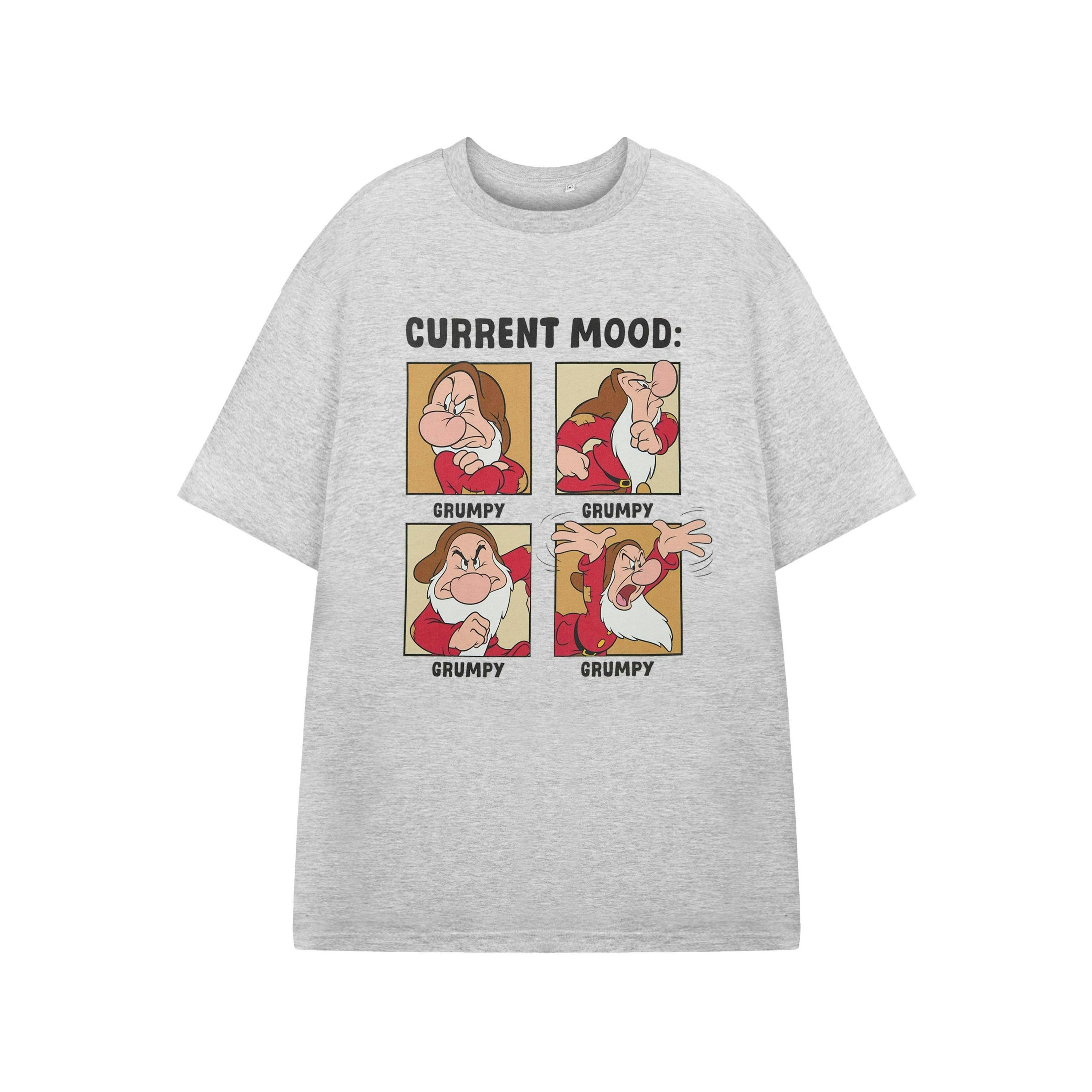 Disney Snow White and The Seven Dwarfs Mens Grey Current Mood Short Sleeved T-Shirt by Vanilla Underground , view 1 of 3