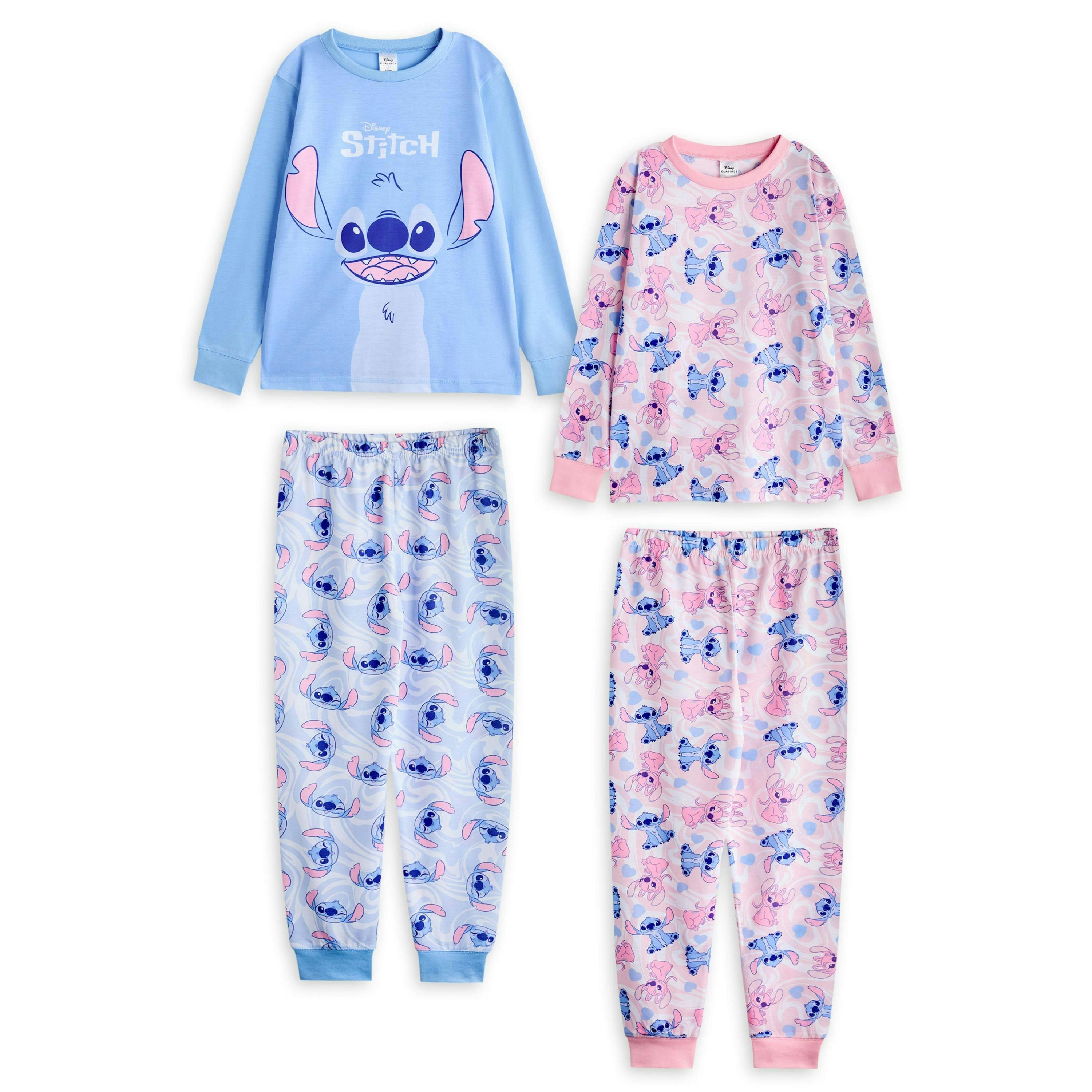 Disney Girls Multicoloured Stitch & Angel Multi-Pack of 2 Long Sleeve Long Leg Pyjama Set by Vanilla Underground , view 1 of 6