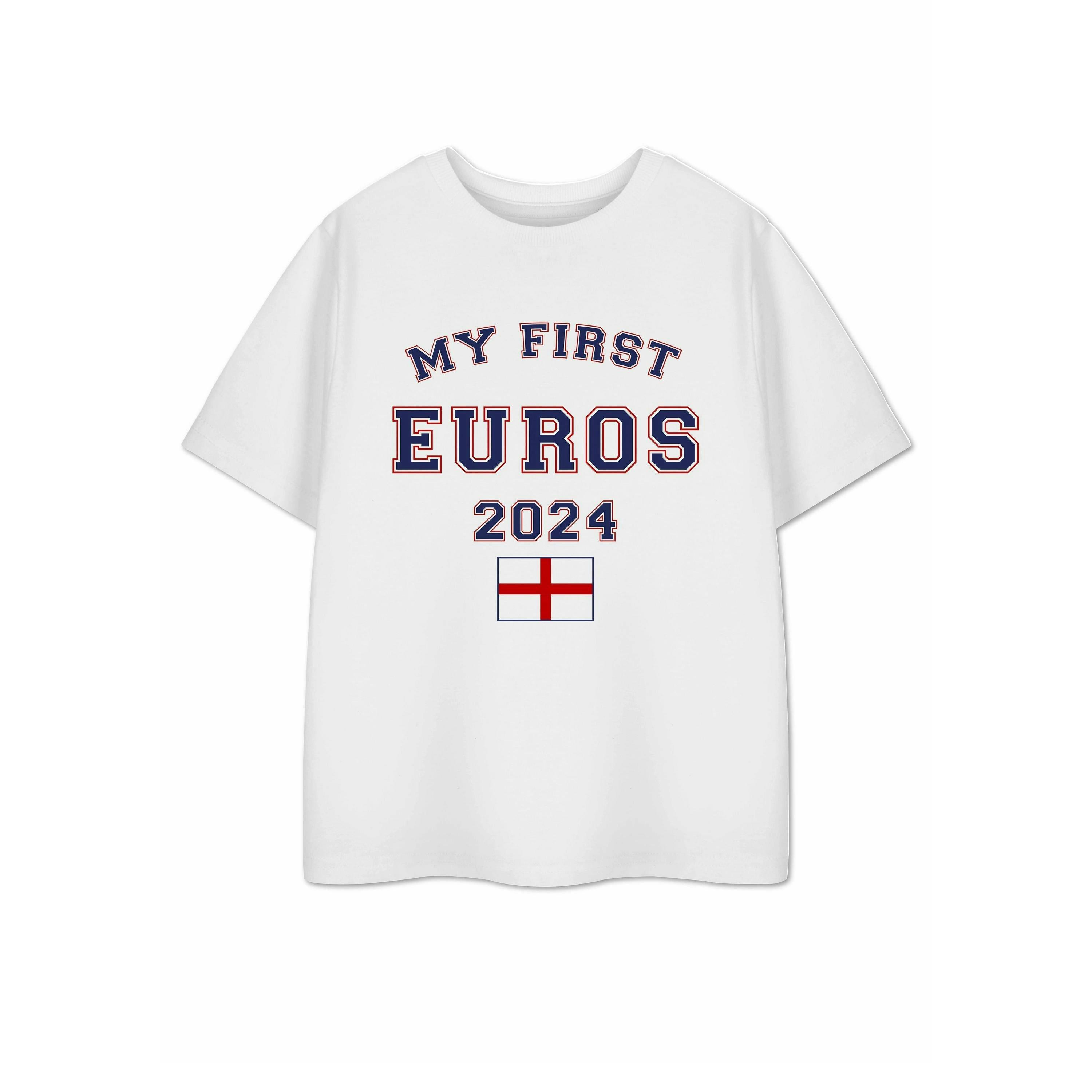 Show Me The Merch Unisex Kids White First Euros Short Sleeved T-Shirt by Vanilla Underground , view 1 of 1