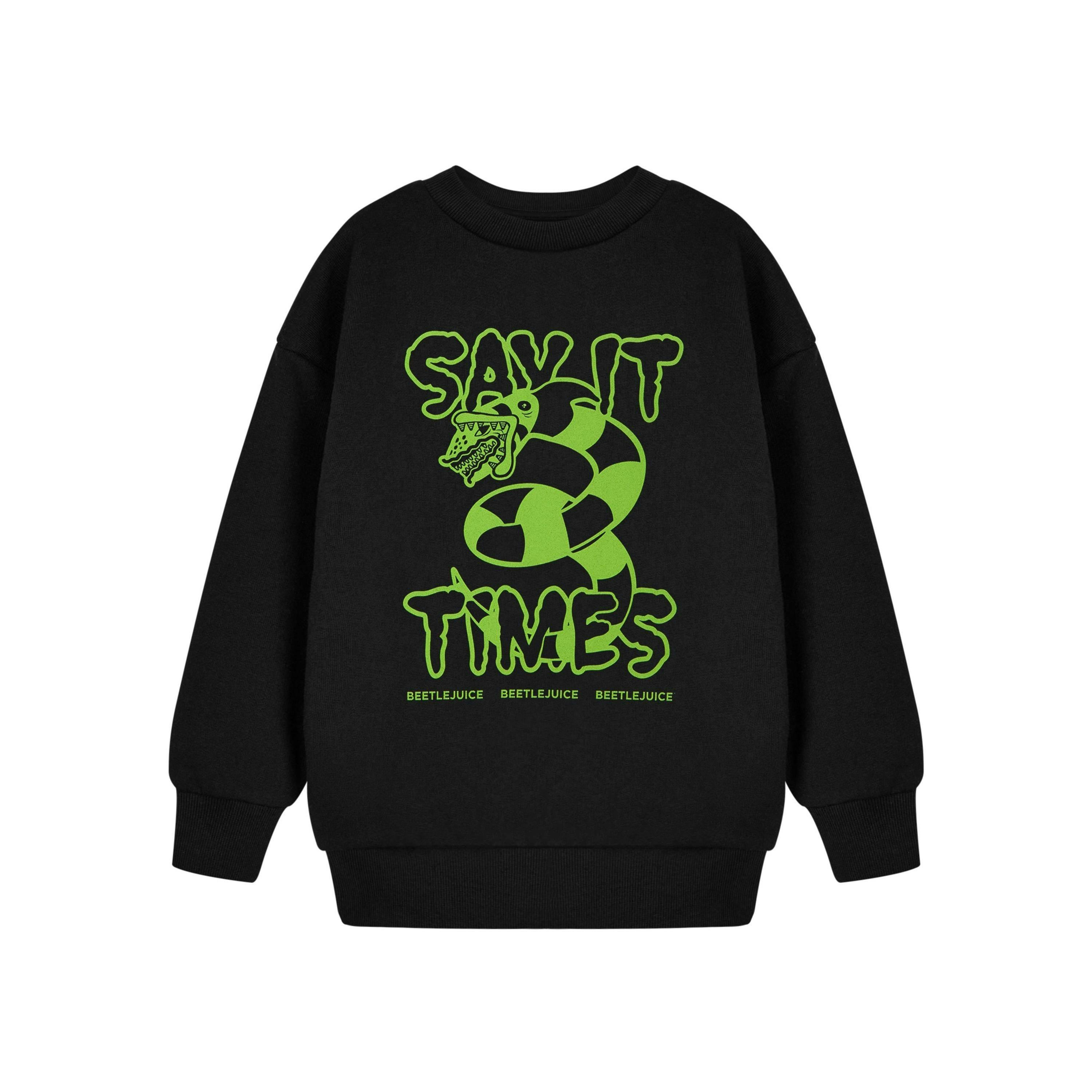 Beetlejuice Unisex Kids Black Say It Three Times Sweatshirt by Vanilla Underground , view 1 of 3