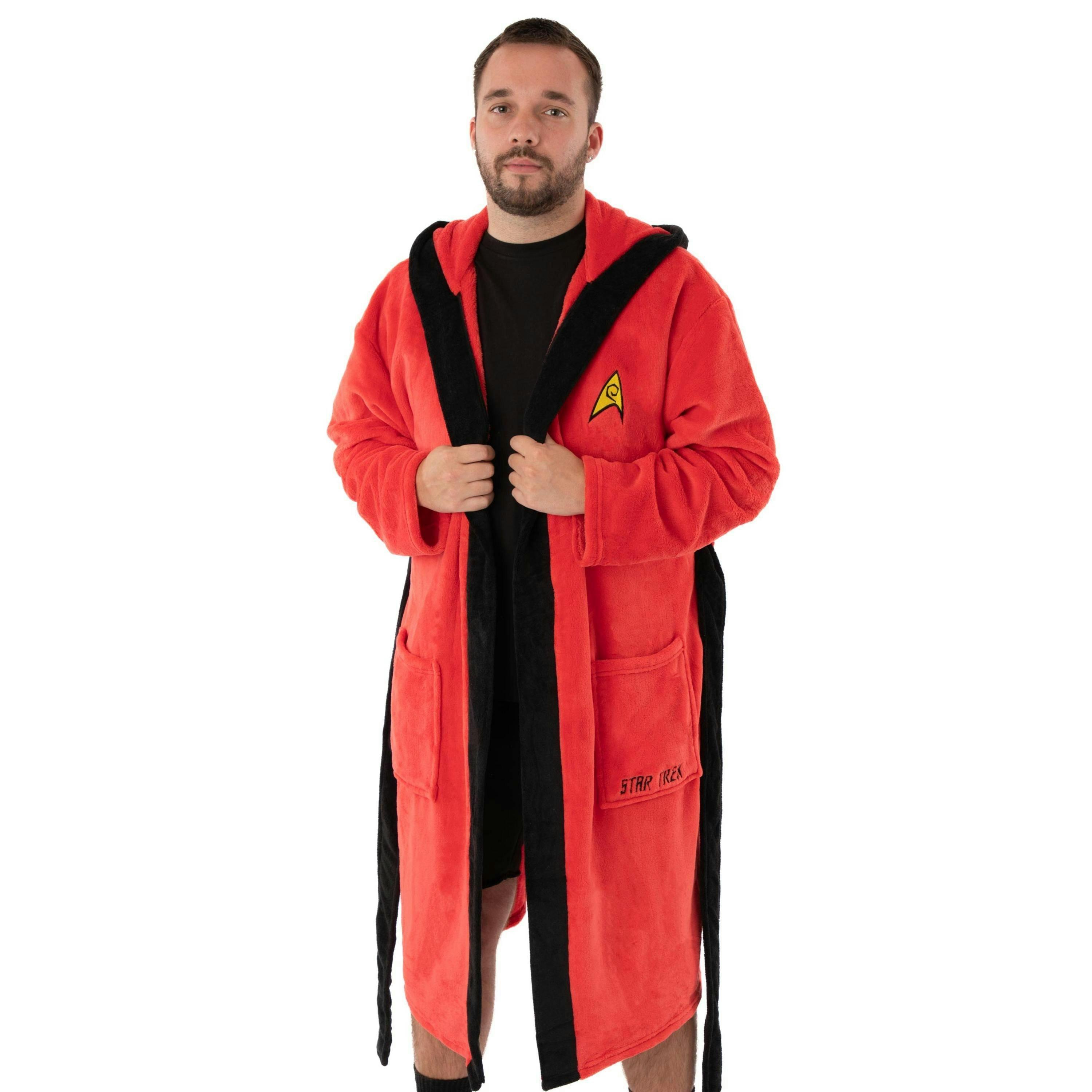 Star Trek Mens Red Hooded Bathrobe by Vanilla Underground , view 1 of 6