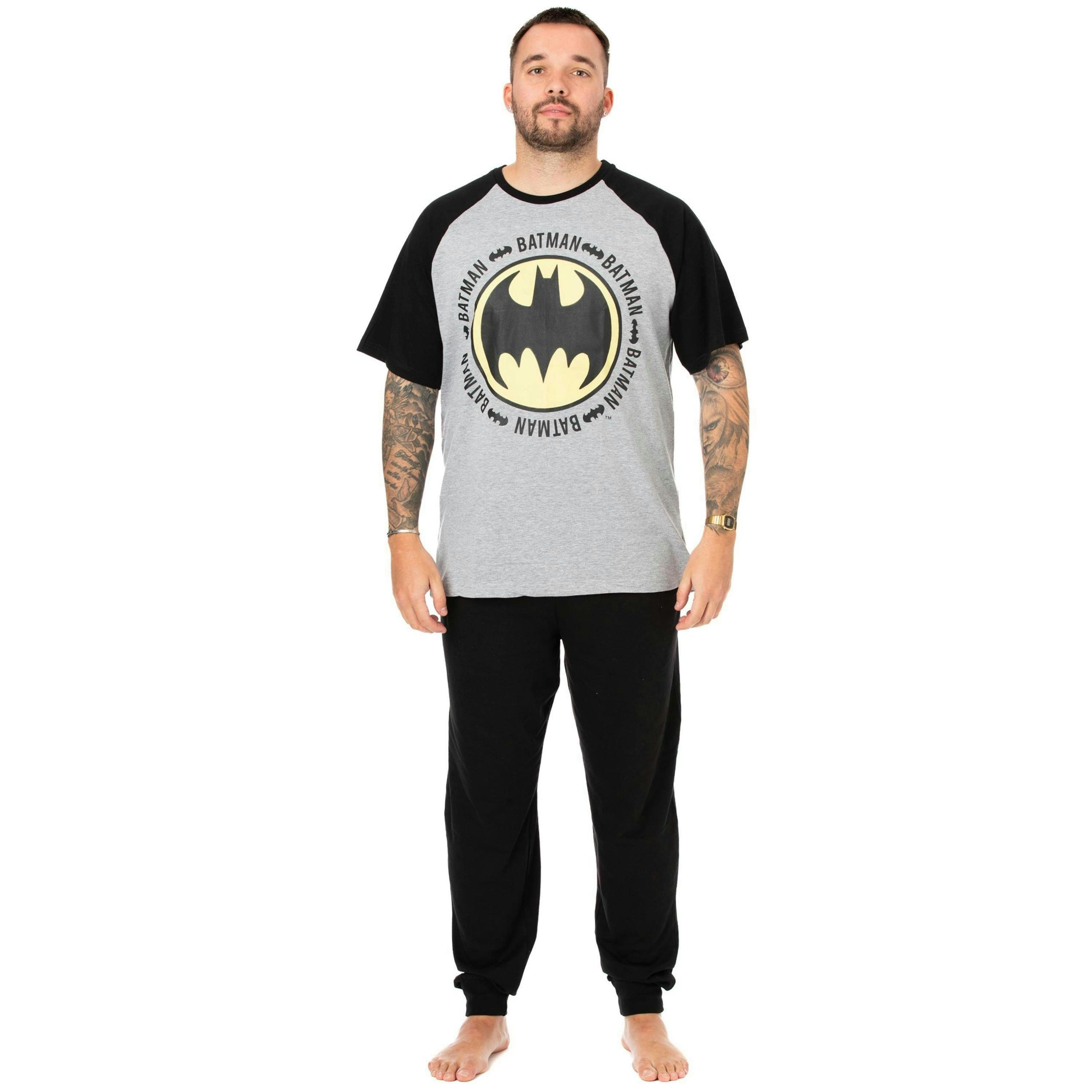 DC Comics Mens Black Batman Logo Short Sleeve Long Leg Pyjama Set by Vanilla Underground , view 1 of 6