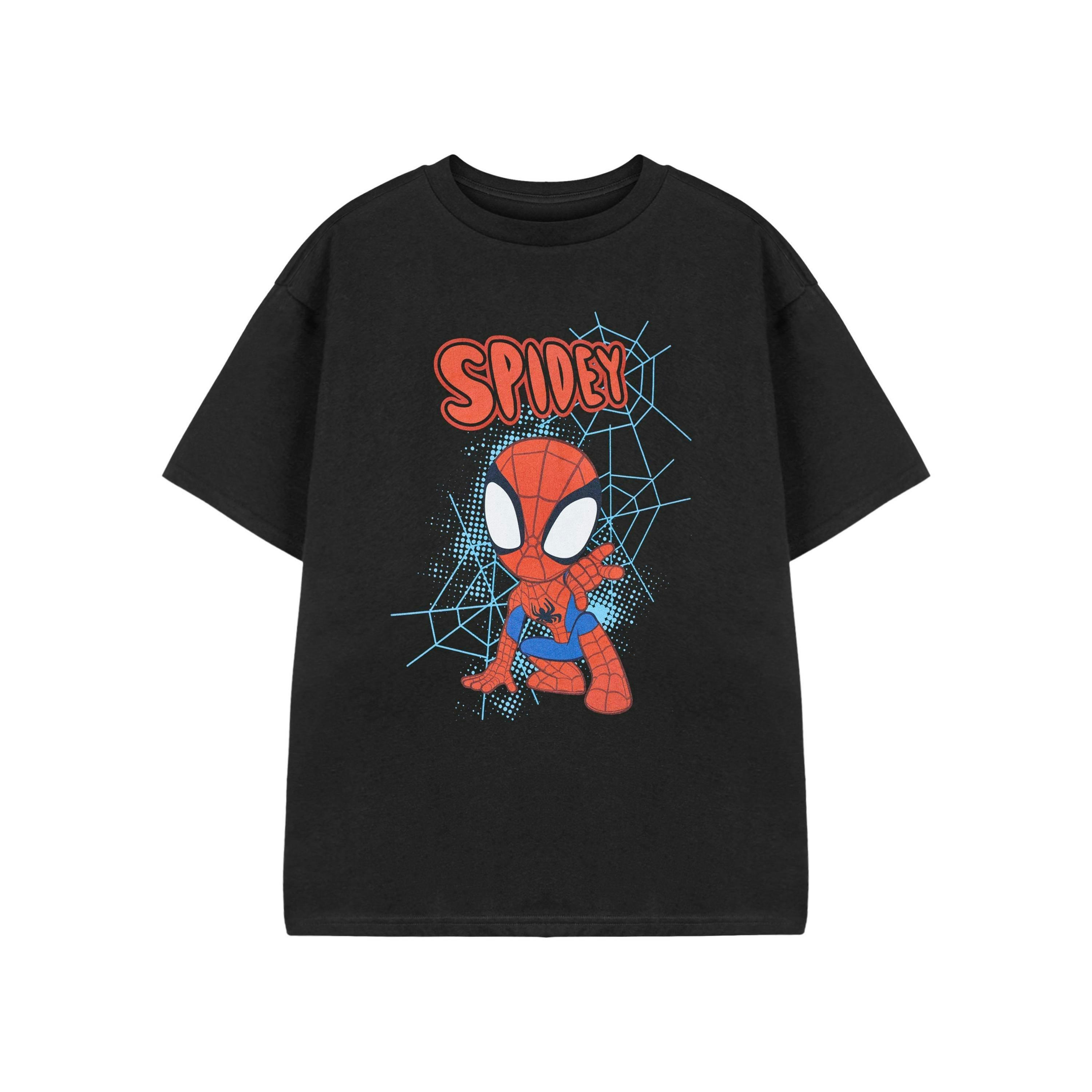 Spidey and His Amazing Friends Boys Black Spidey Webs Short Sleeved T-Shirt by Vanilla Underground , view 1 of 3