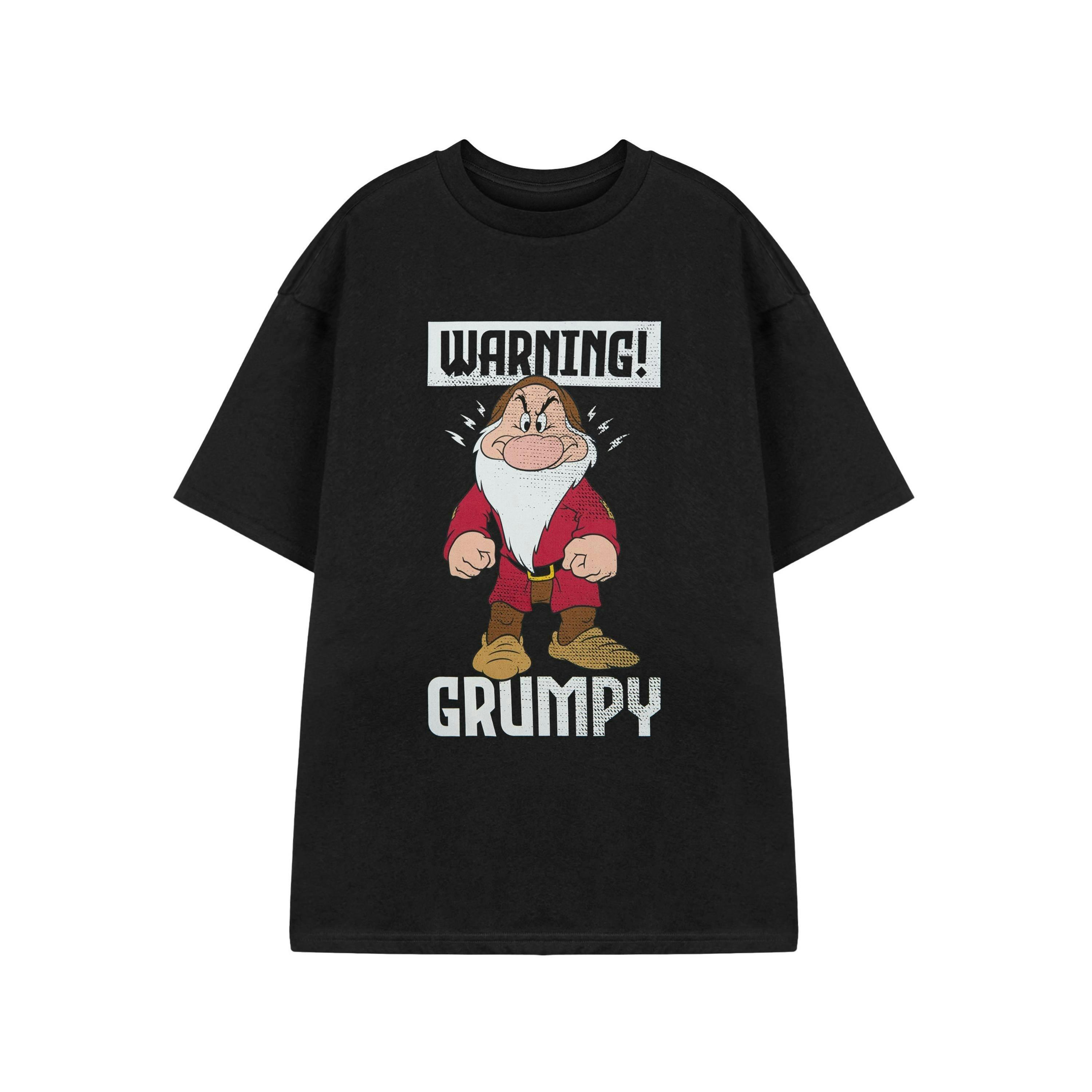 Disney Snow White & The Seven Dwarfs Mens Black Warning Grumpy Short Sleeved T-Shirt by Vanilla Underground , view 1 of 3