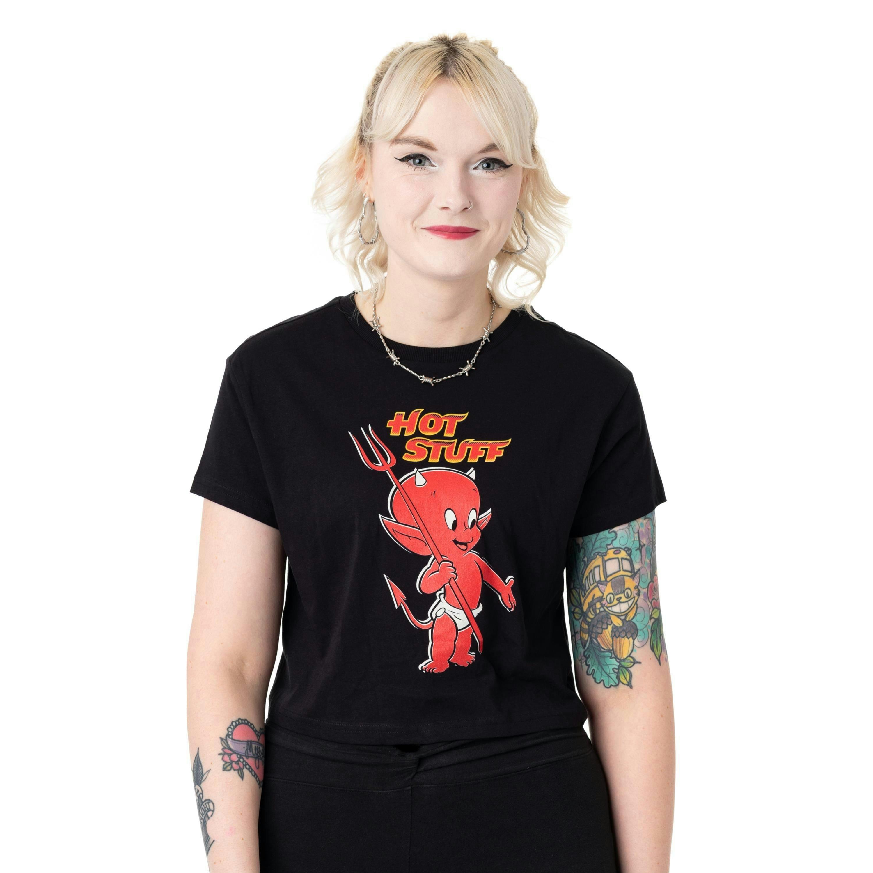 Hot Stuff Womens Black Hot Stuff Crop Cropped Short Sleeved T-Shirt by Vanilla Underground , view 1 of 3