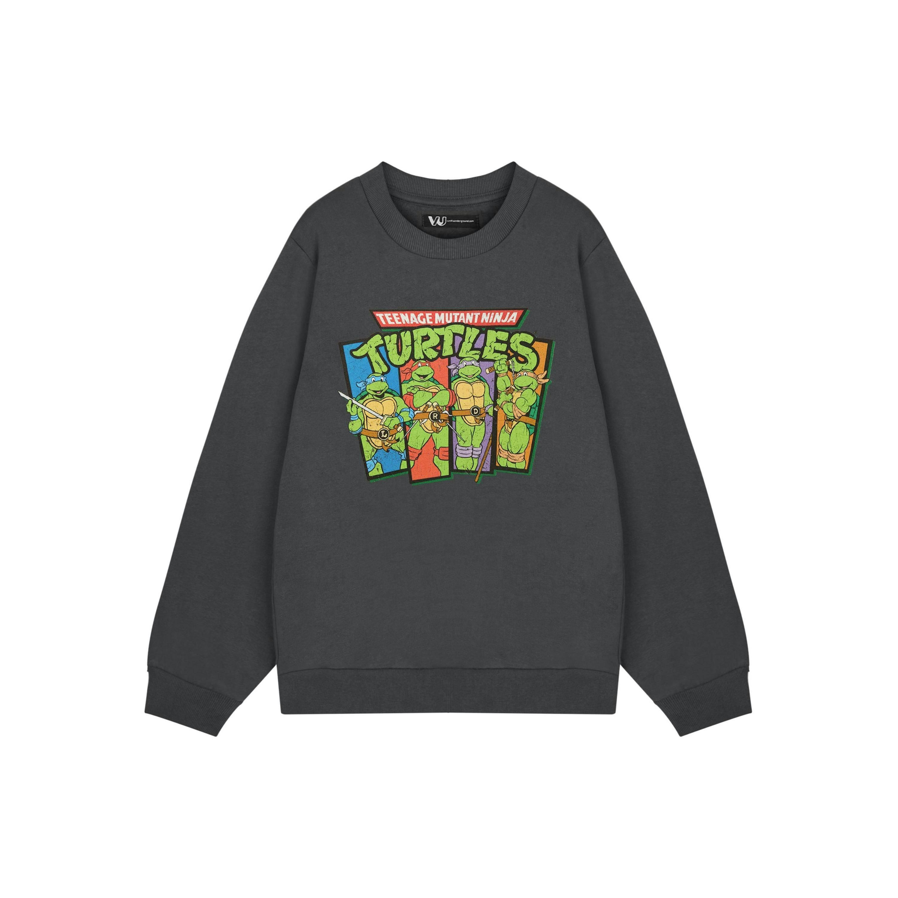 Teenage Mutant Ninja Turtles Mens Grey Retro Sweatshirt Sweatshirt by Vanilla Underground , view 1 of 5