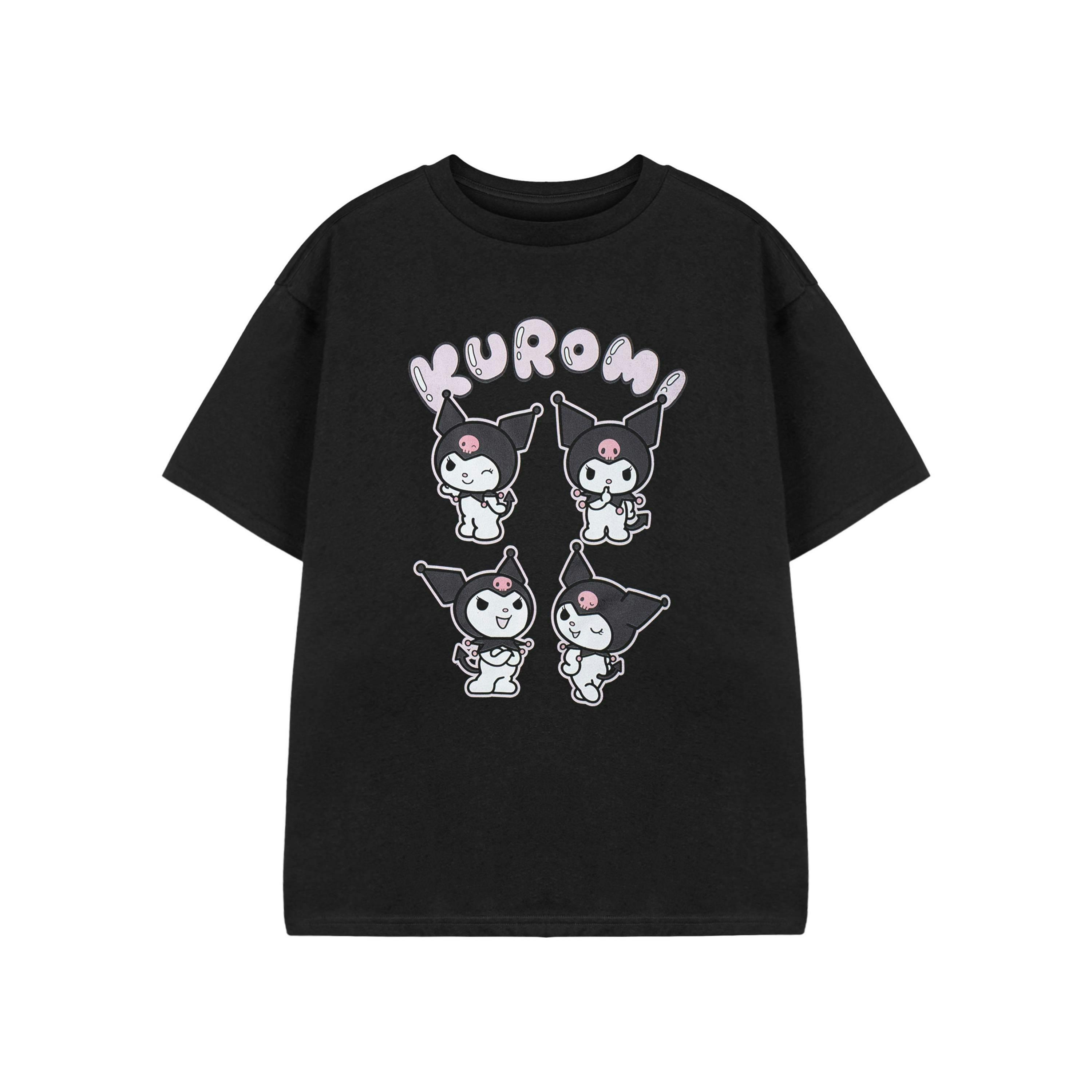 Hello Kitty Girls Black Kuromi Kids Short Sleeved T-Shirt by Vanilla Underground , view 1 of 3