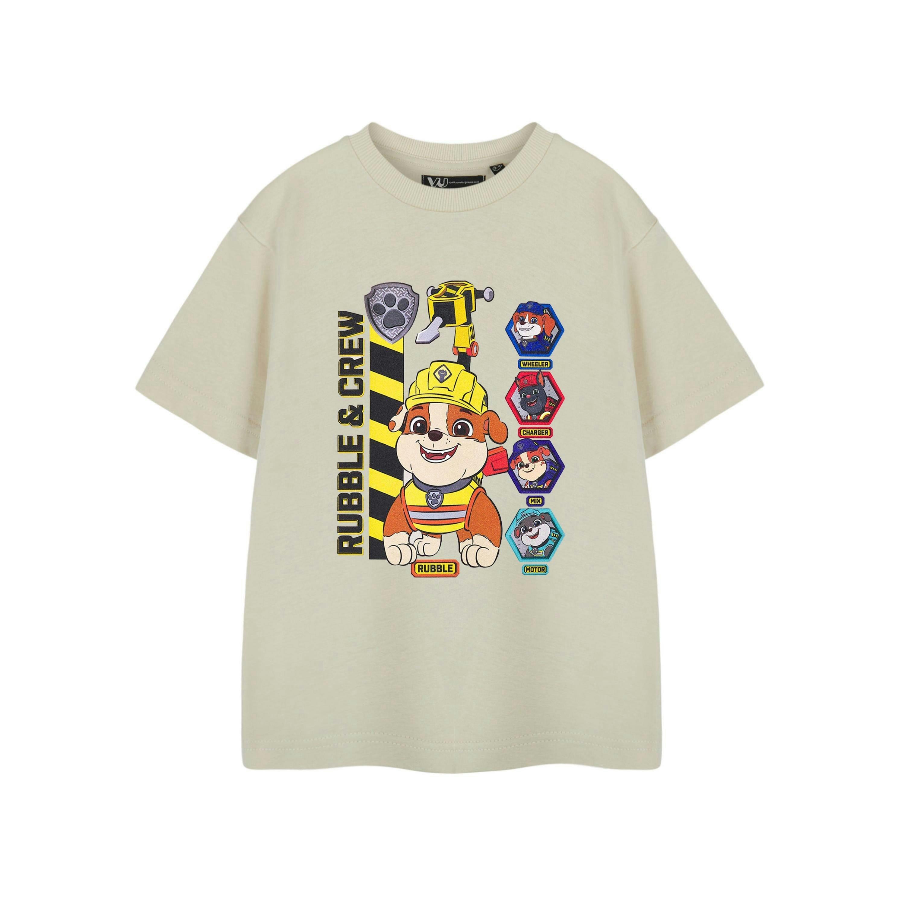 Paw Patrol Boys Beige Rubble & Crew Short Sleeved T-Shirt by Vanilla Underground , view 1 of 5