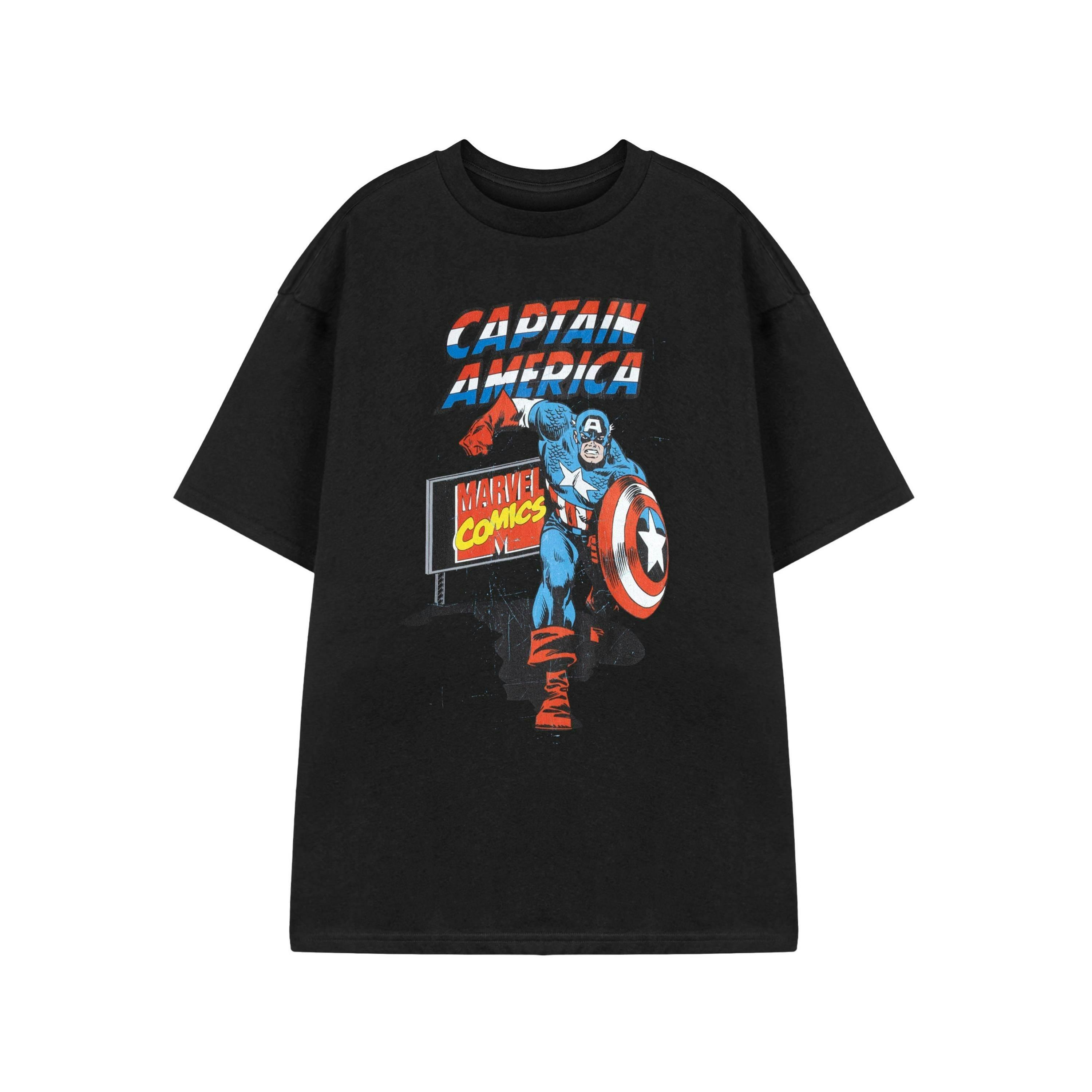 Marvel Comic Captain Mens Black Captain America Short Sleeved T-Shirt by Vanilla Underground , view 1 of 3