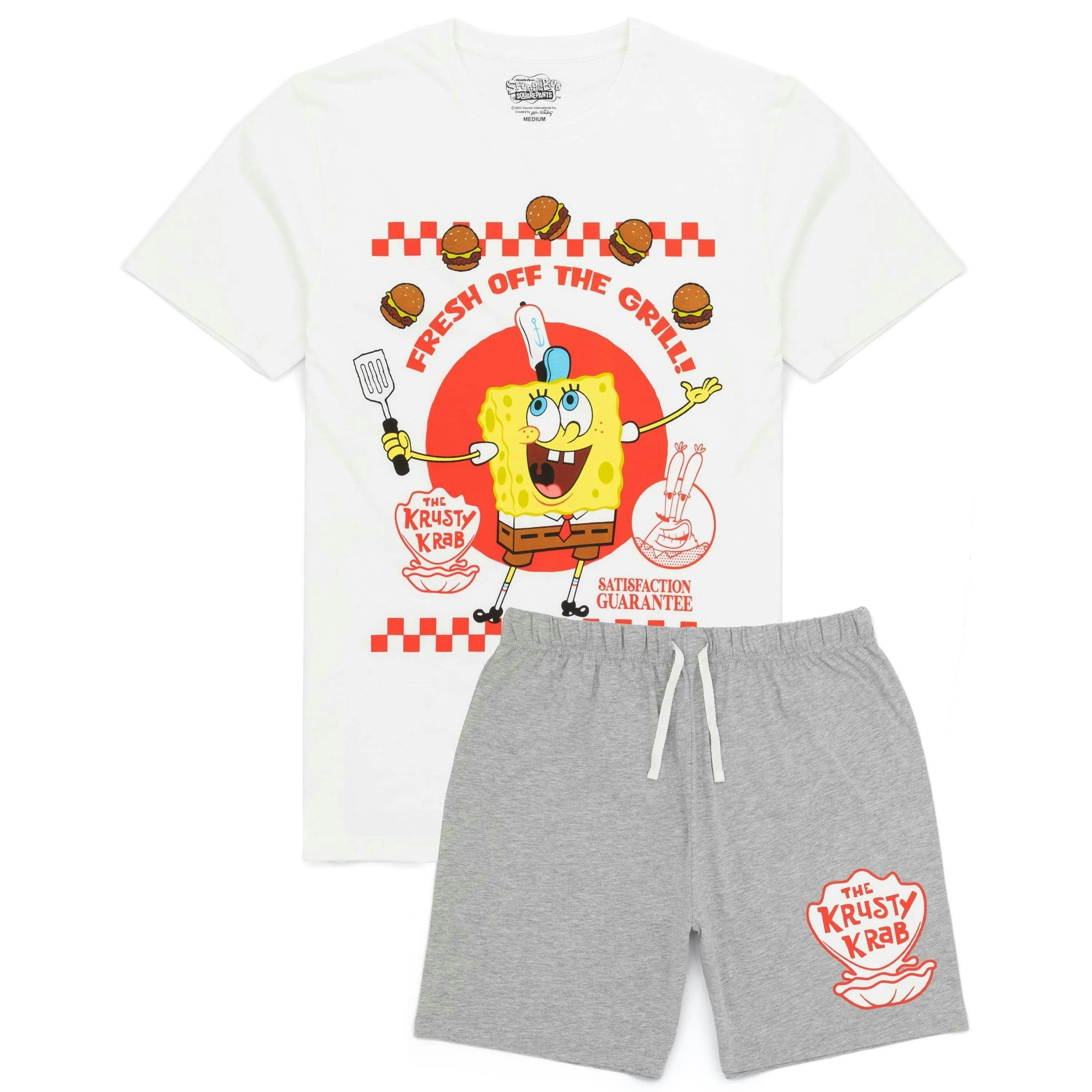 SpongeBob SquarePants Mens Grey The Krusty Krab Short Sleeve Short Leg Pyjama Set by Vanilla Underground , view 1 of 5