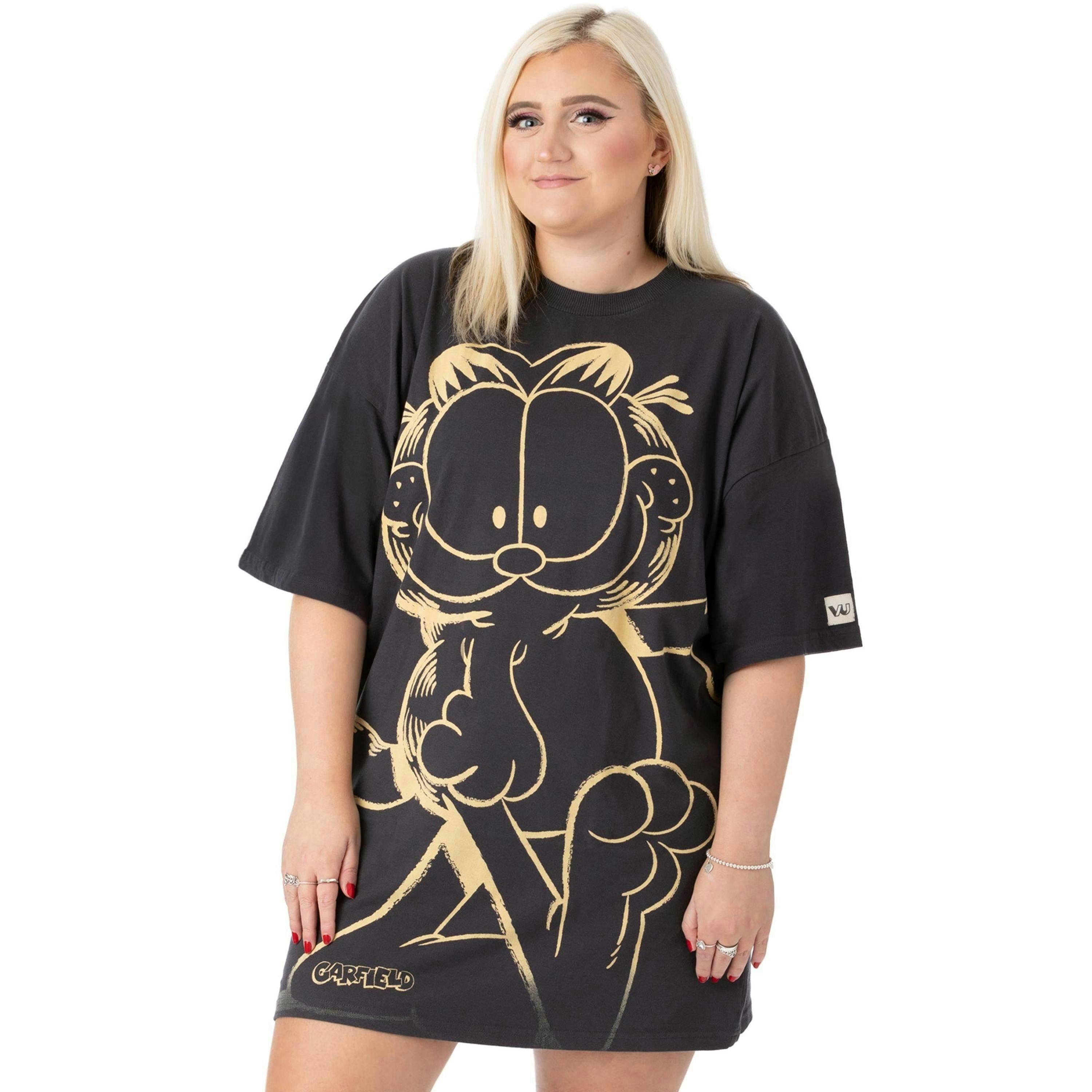 Garfield Womens Grey Character Oversized Short Sleeved T-Shirt by Vanilla Underground , view 1 of 6