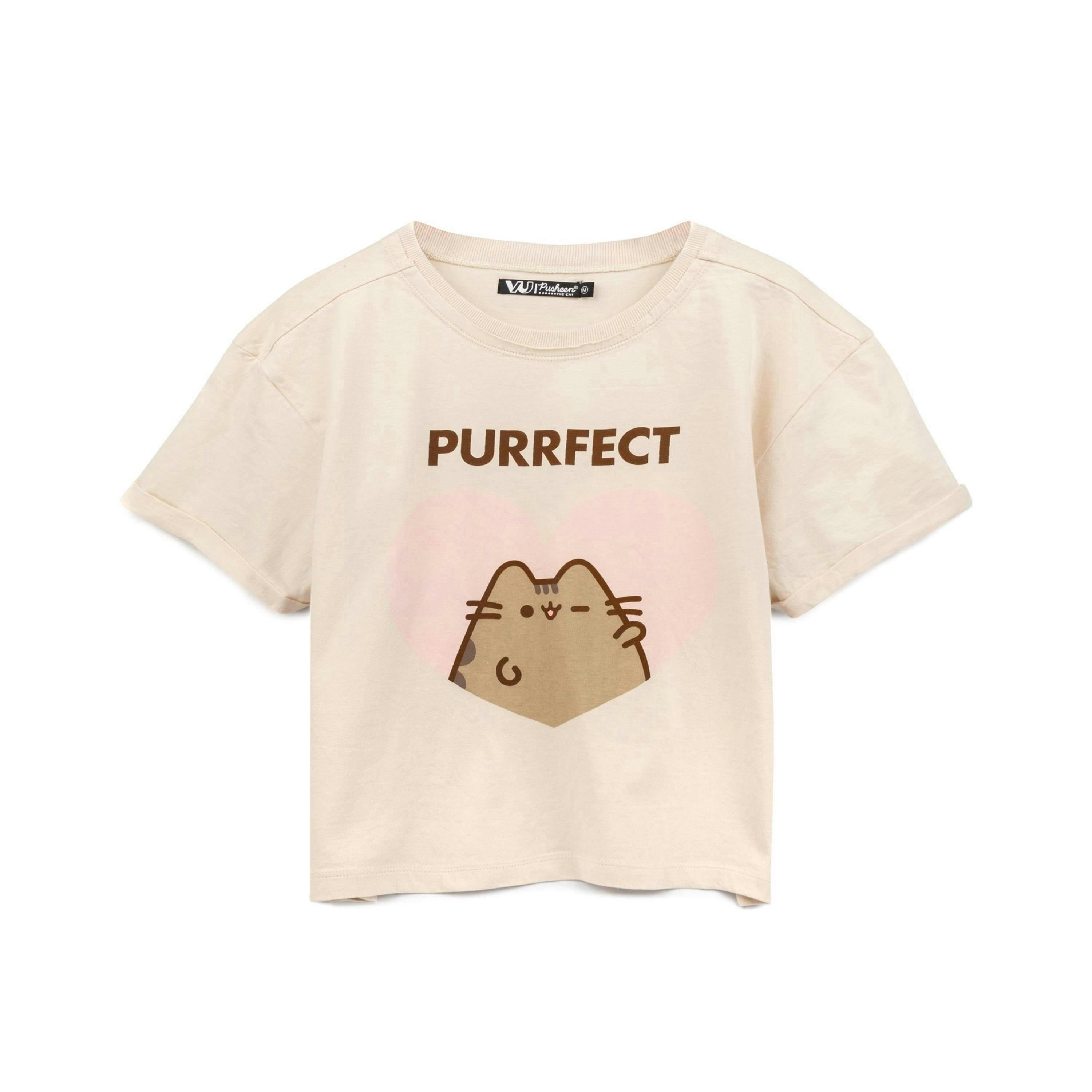 Pusheen Womens Beige Pusheen The Cat Short Sleeved T-Shirt by Vanilla Underground , view 1 of 6