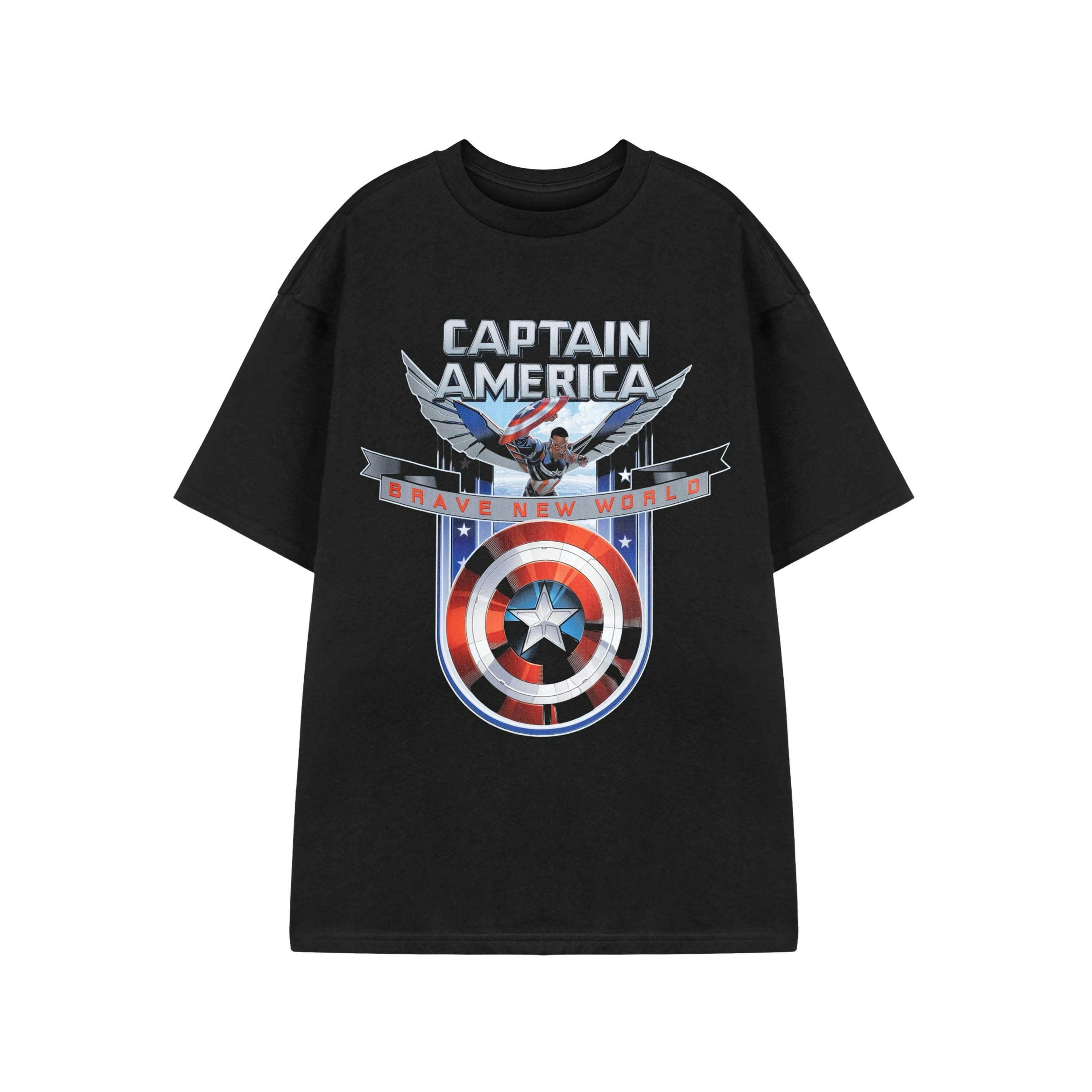 Marvel Brave New World Mens Black Captain America Short Sleeved T-Shirt by Vanilla Underground , view 1 of 3