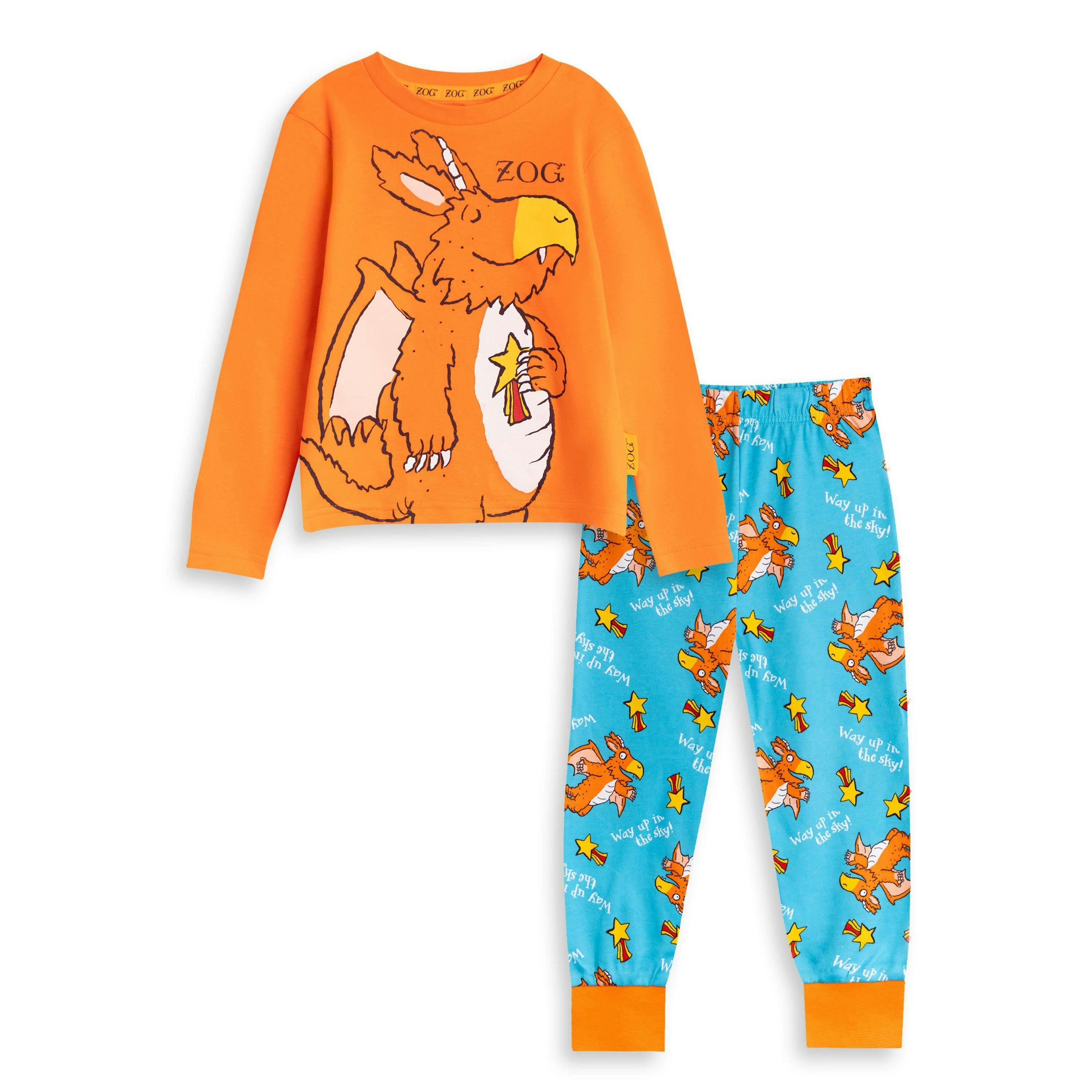 Gruffalo & Friends Zog Unisex Kids Orange Character Long Sleeve Long Leg Pyjama Set by Vanilla Underground , view 1 of 6