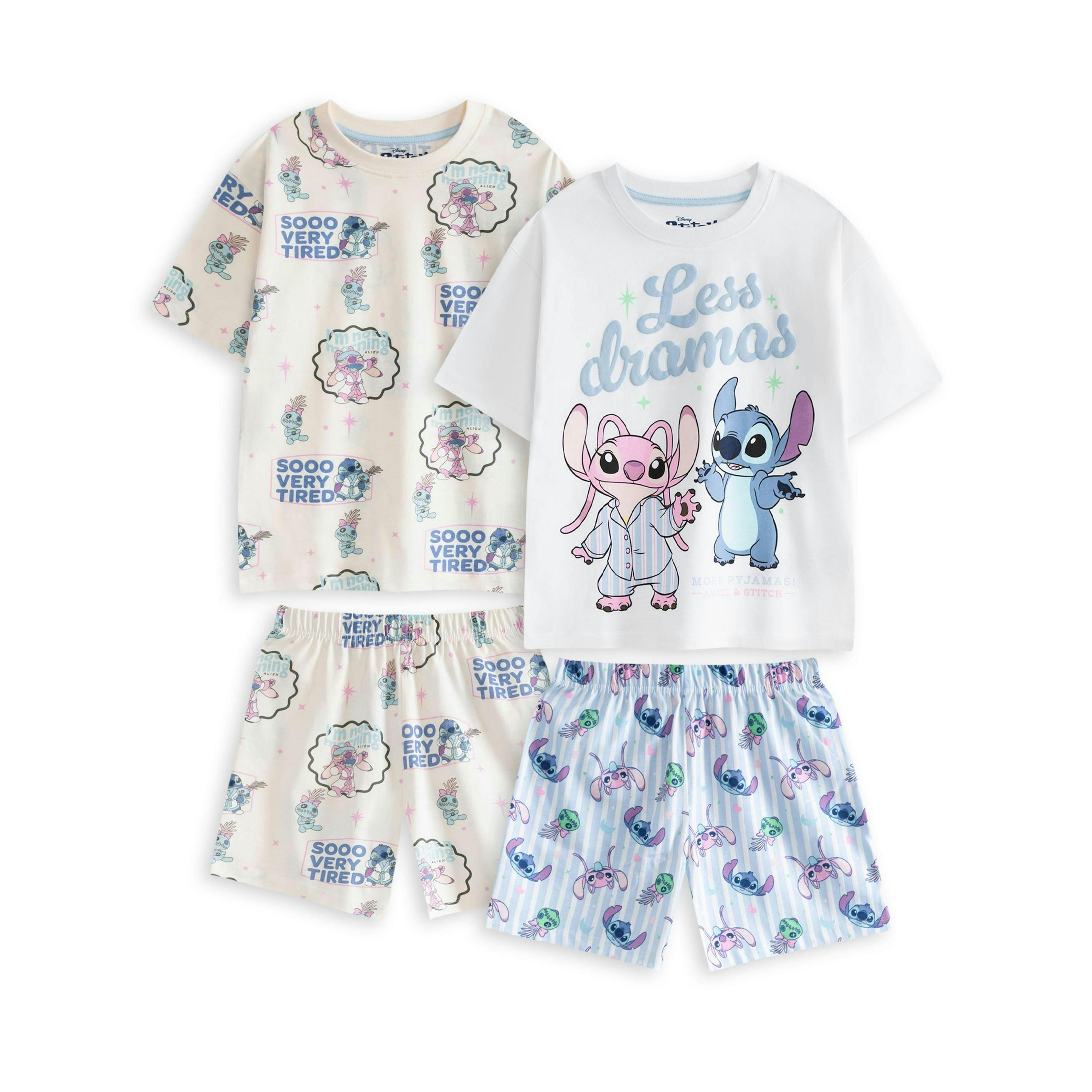 Disney Lilo & Stitch Girls Multicoloured Less Dramas Multi-Pack of 2 Short Sleeve Short Leg Pyjama Set by Vanilla Underground , view 1 of 6